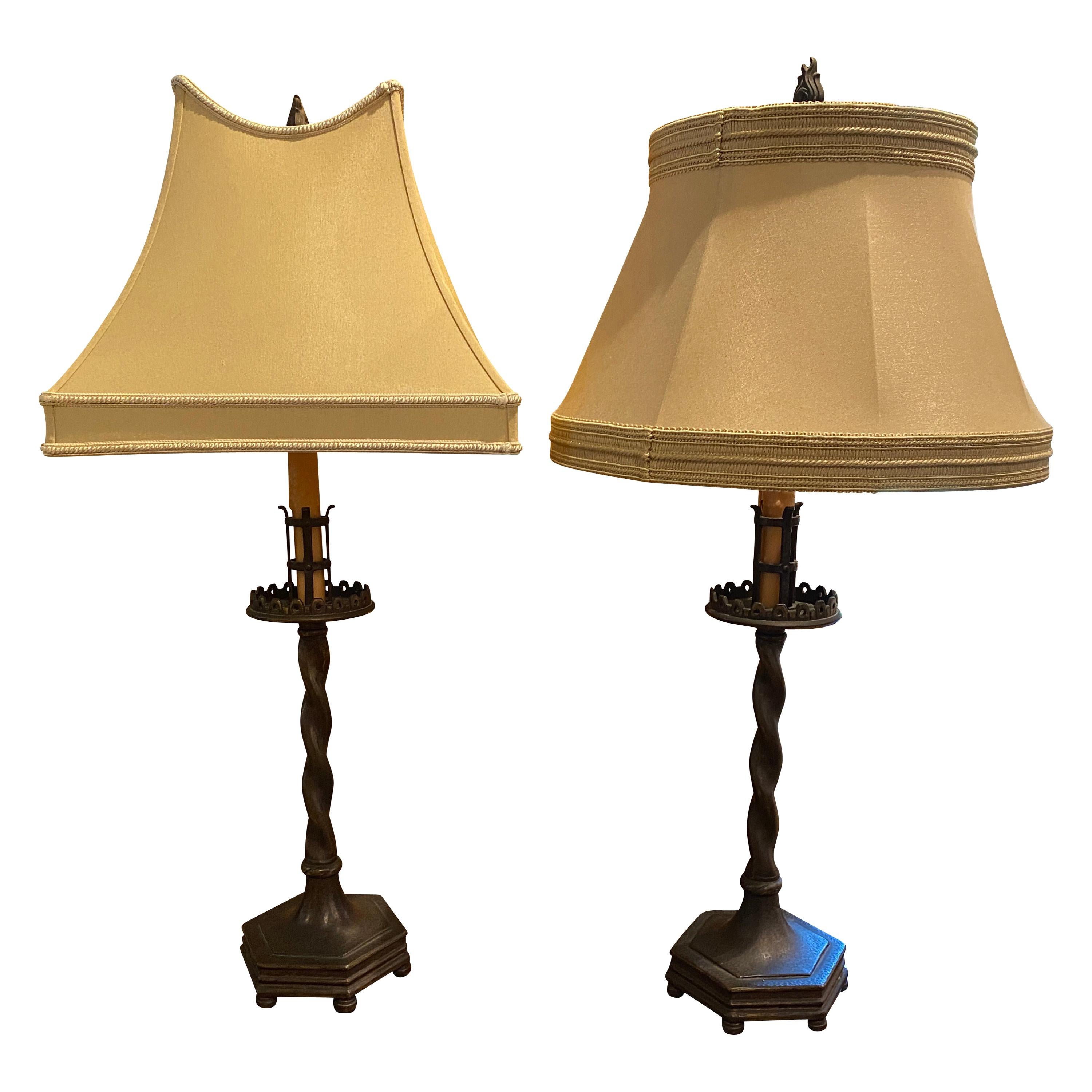 Pair of Oscar Bach Bronze Table Lamps For Sale