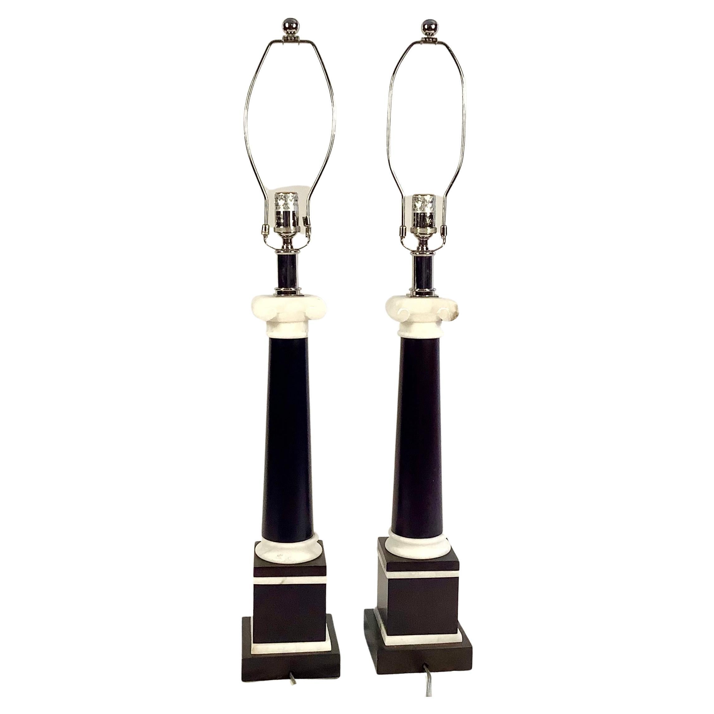 Pair of Oscar De La Renta Home Collection Alabaster and Wood Lamps