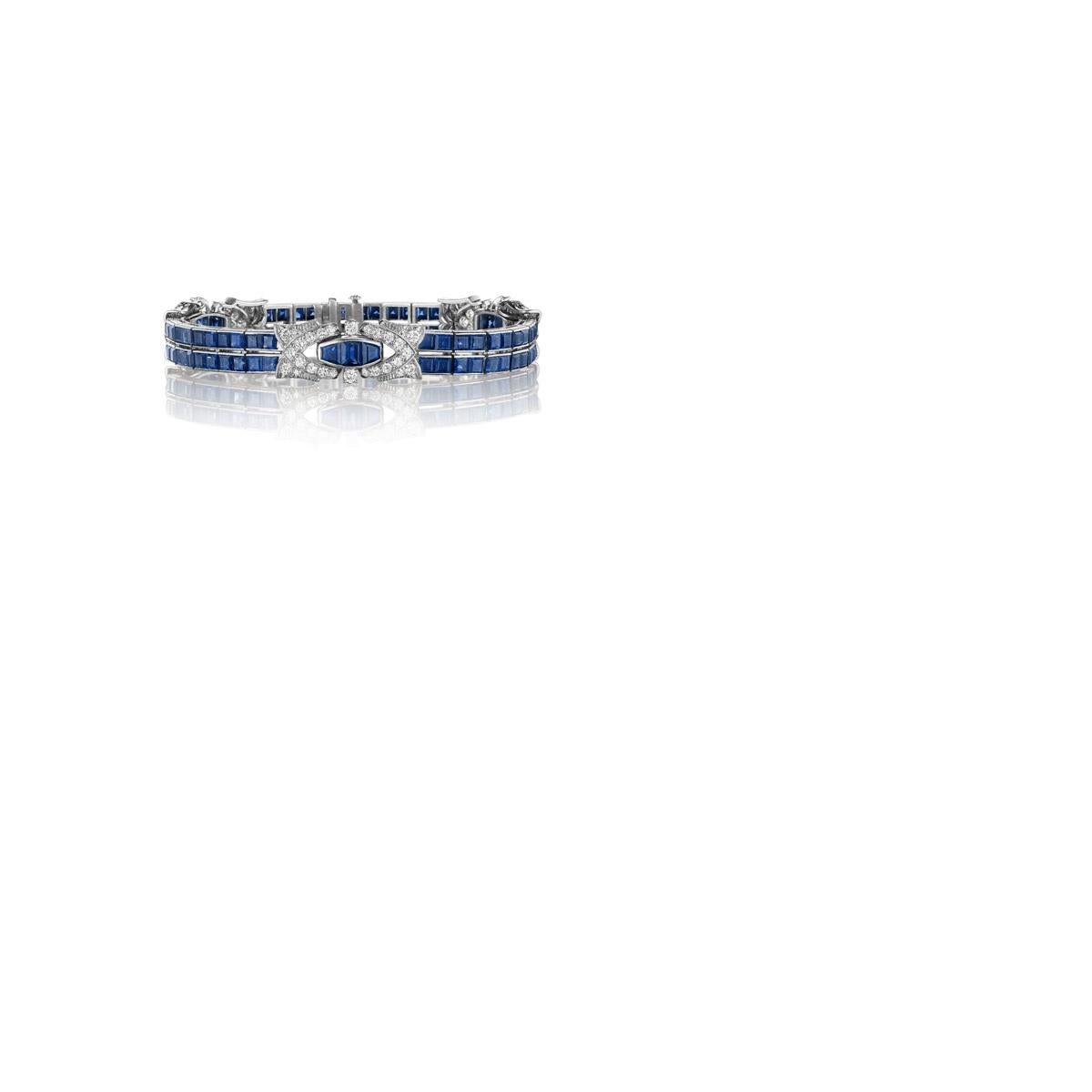 Pair of Oscar Heyman Art Deco Sapphire and Diamond Bracelets 1