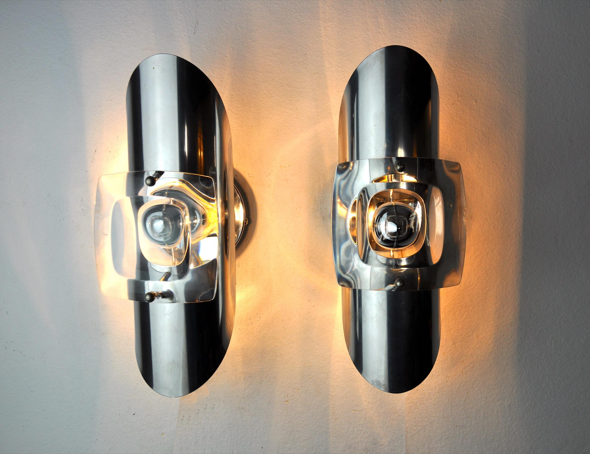 Pair of Oscar Torlasco Wall Lamps, Murano Glass, Italy, 1970 In Good Condition For Sale In BARCELONA, ES