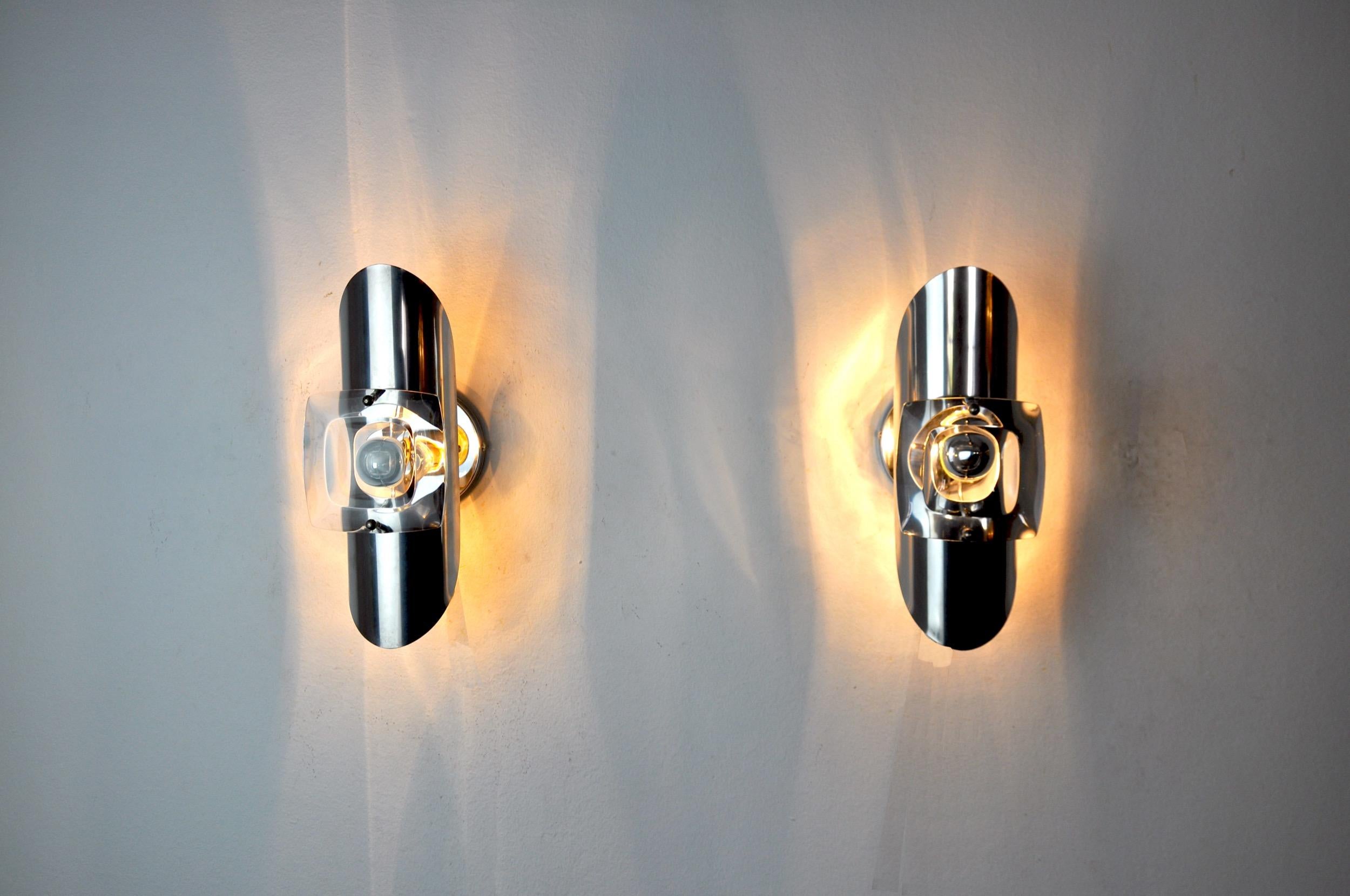 Crystal Pair of Oscar Torlasco Wall Lamps, Murano Glass, Italy, 1970 For Sale