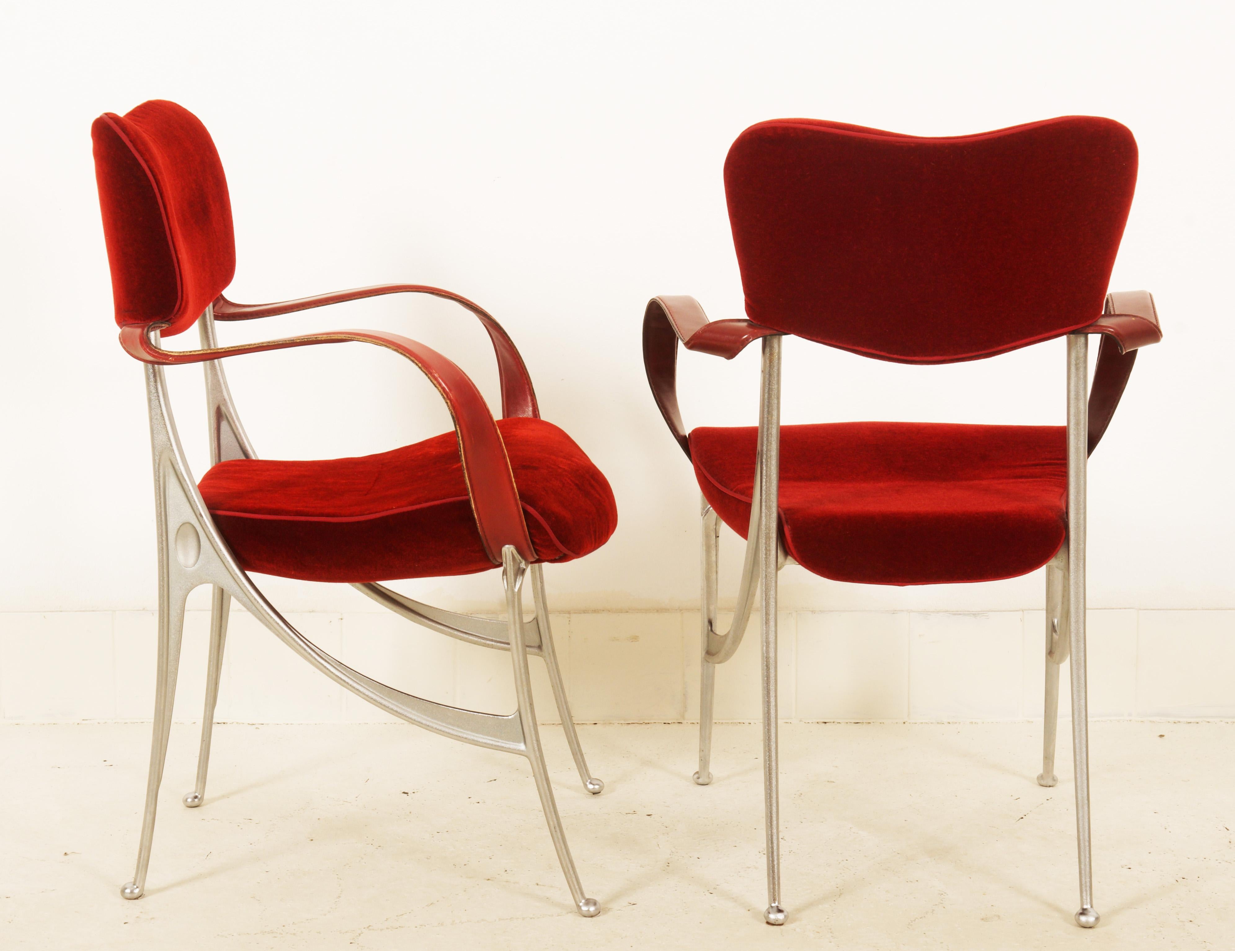 Aluminum Pair of Oscar Tusquets “Lucas” Dining Armchairs for Driade For Sale