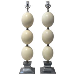 Paire de lampes en forme d'œuf d'autruche Style Tony Duquette