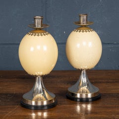 Pair Of Ostrich Egg Mounted Silver Plate Candlesticks By Anthony Redmile, c.1970