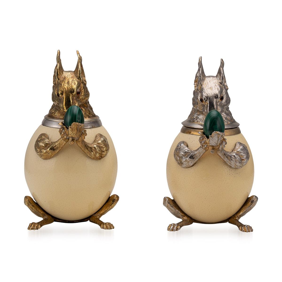 20th Century Pair Of Ostrich Egg Mounted Silver Plate Squirrels By Anthony Redmile, c.1970