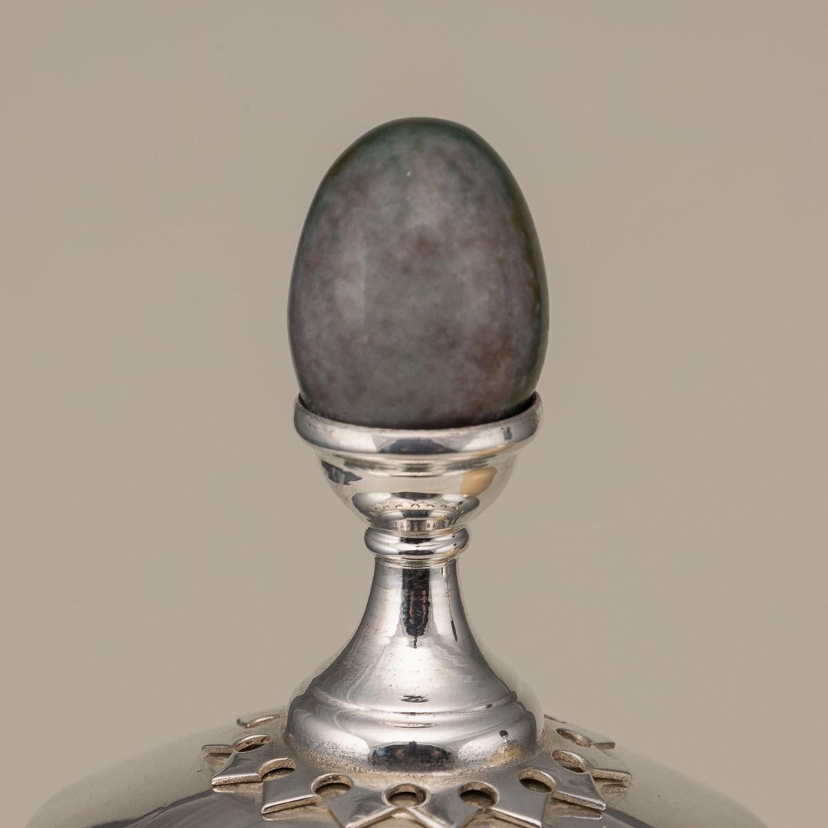 Late 20th Century Pair Of Ostrich Egg Mounted Silver Plate Urns, Anthony Redmile c.1970