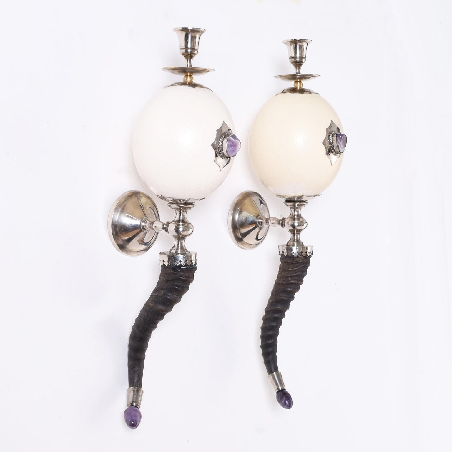 Mid-Century Modern Pair of Ostrich Egg Wall Sconces by Anthony Redmile For Sale