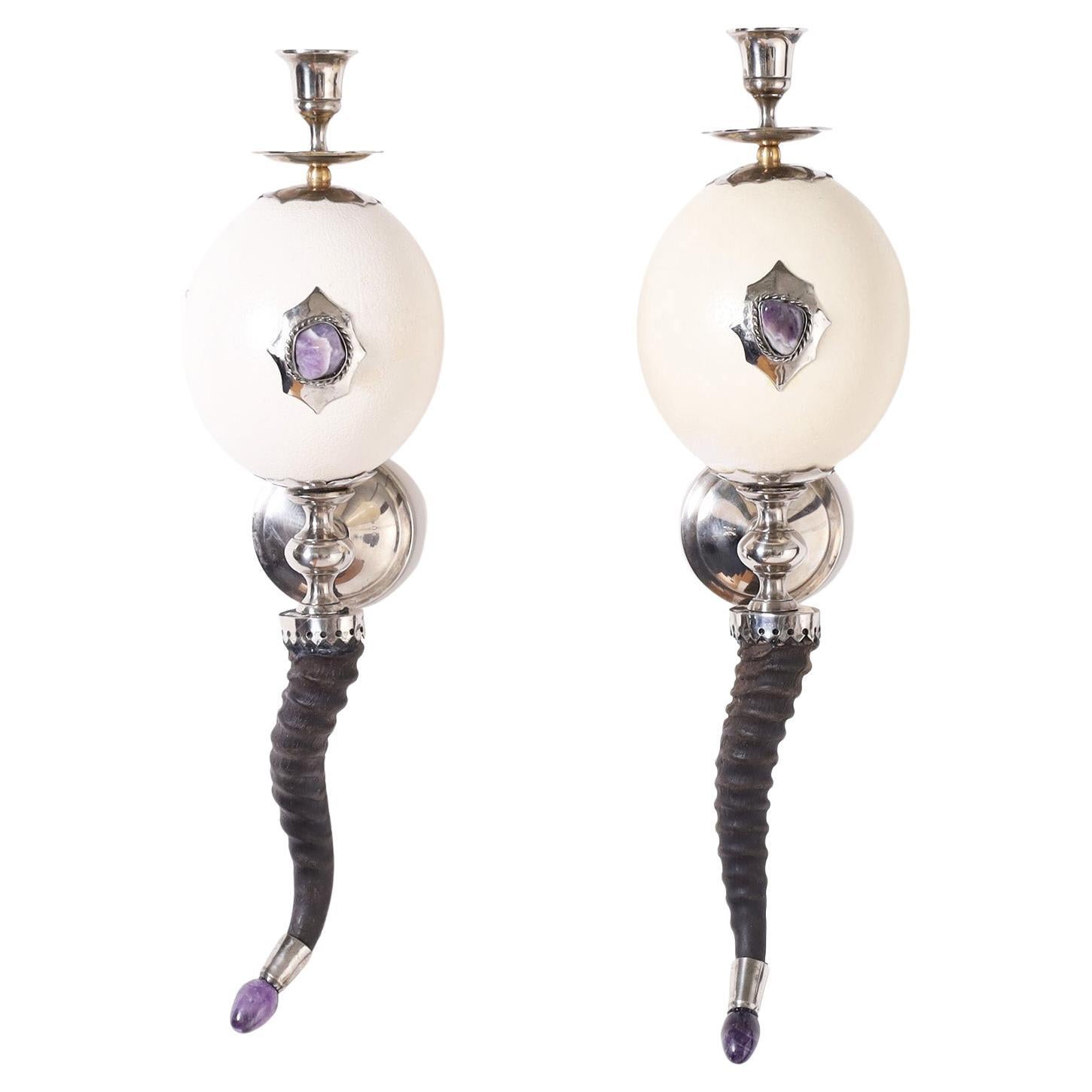 Pair of Ostrich Egg Wall Sconces by Anthony Redmile For Sale