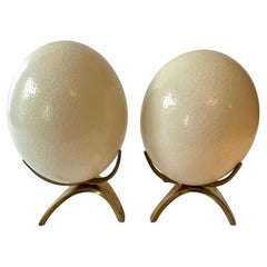 Pareja de Huevos de Avestruz en Soportes de Latón Personalizados