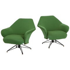 Vintage Osvaldo Borsani Pair of Green P32 Chairs for Tecno, Italy 1950s