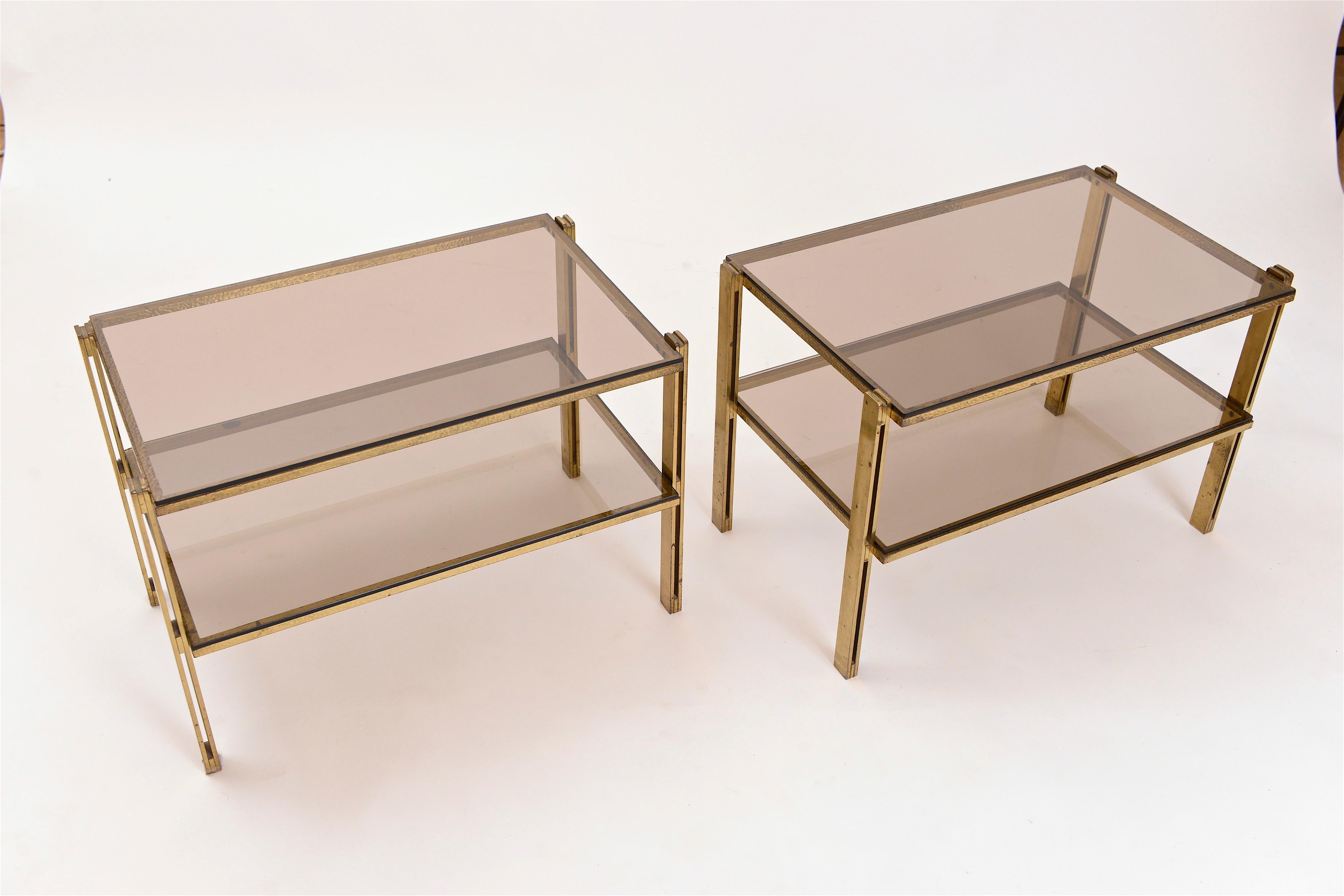 Italian Pair of Hammered Brass Side Tables Attributed to Osvaldo Borsani, circa 1958 For Sale