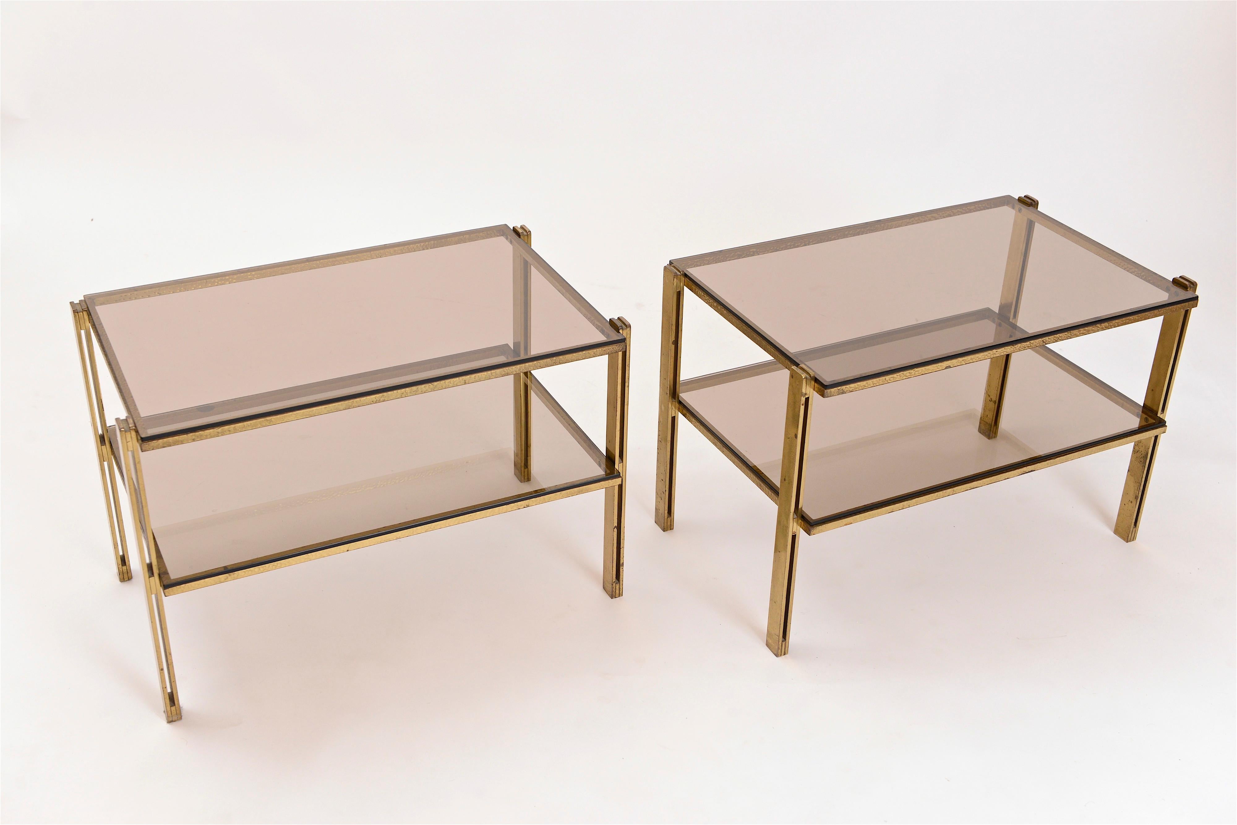 20th Century Pair of Hammered Brass Side Tables Attributed to Osvaldo Borsani, circa 1958 For Sale