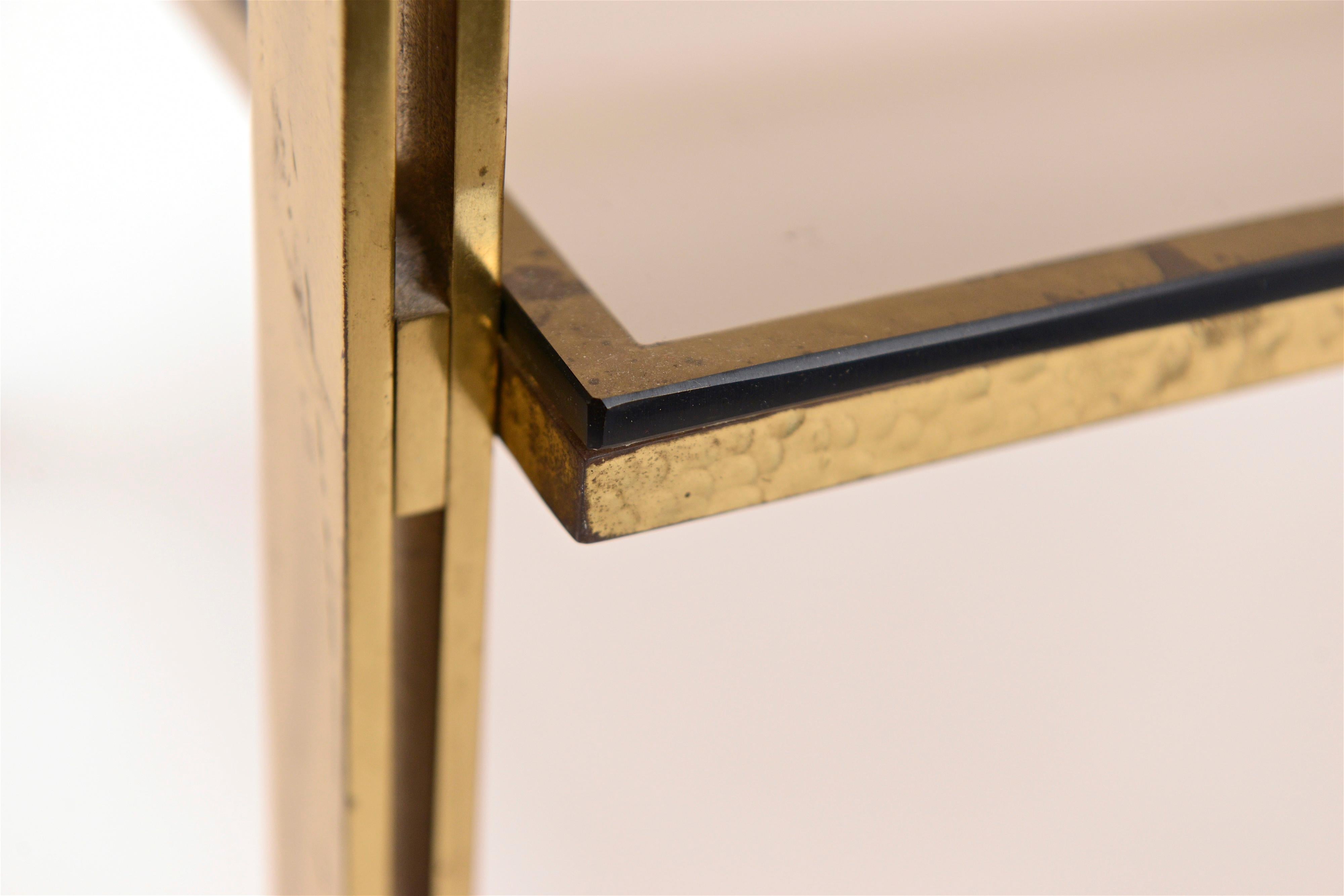 Glass Pair of Hammered Brass Side Tables Attributed to Osvaldo Borsani, circa 1958 For Sale
