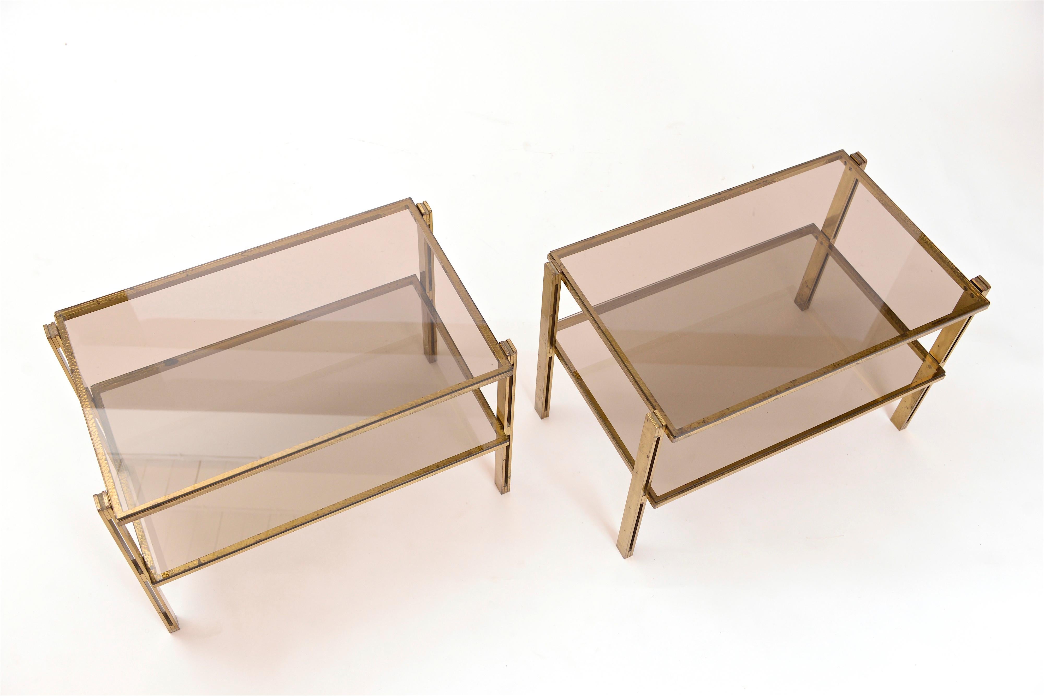 Pair of Hammered Brass Side Tables Attributed to Osvaldo Borsani, circa 1958 For Sale 1