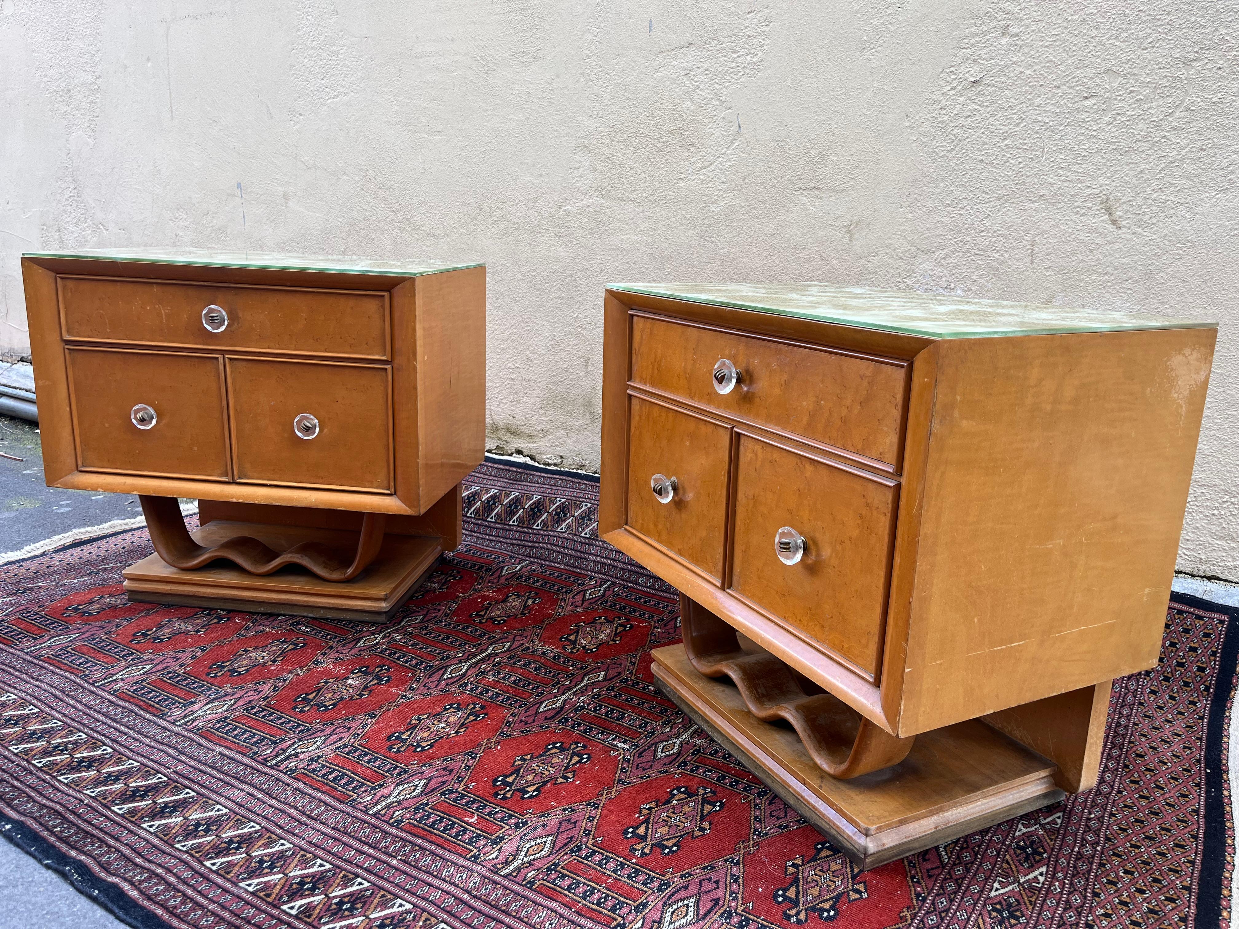 Art Deco Pair of Osvaldo Borsani style bedside tables from the 60s For Sale