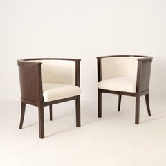 Coppia di poltrone in compensato curvato Otto Korhonen in marrone scuro e bianco Finlandia anni '20