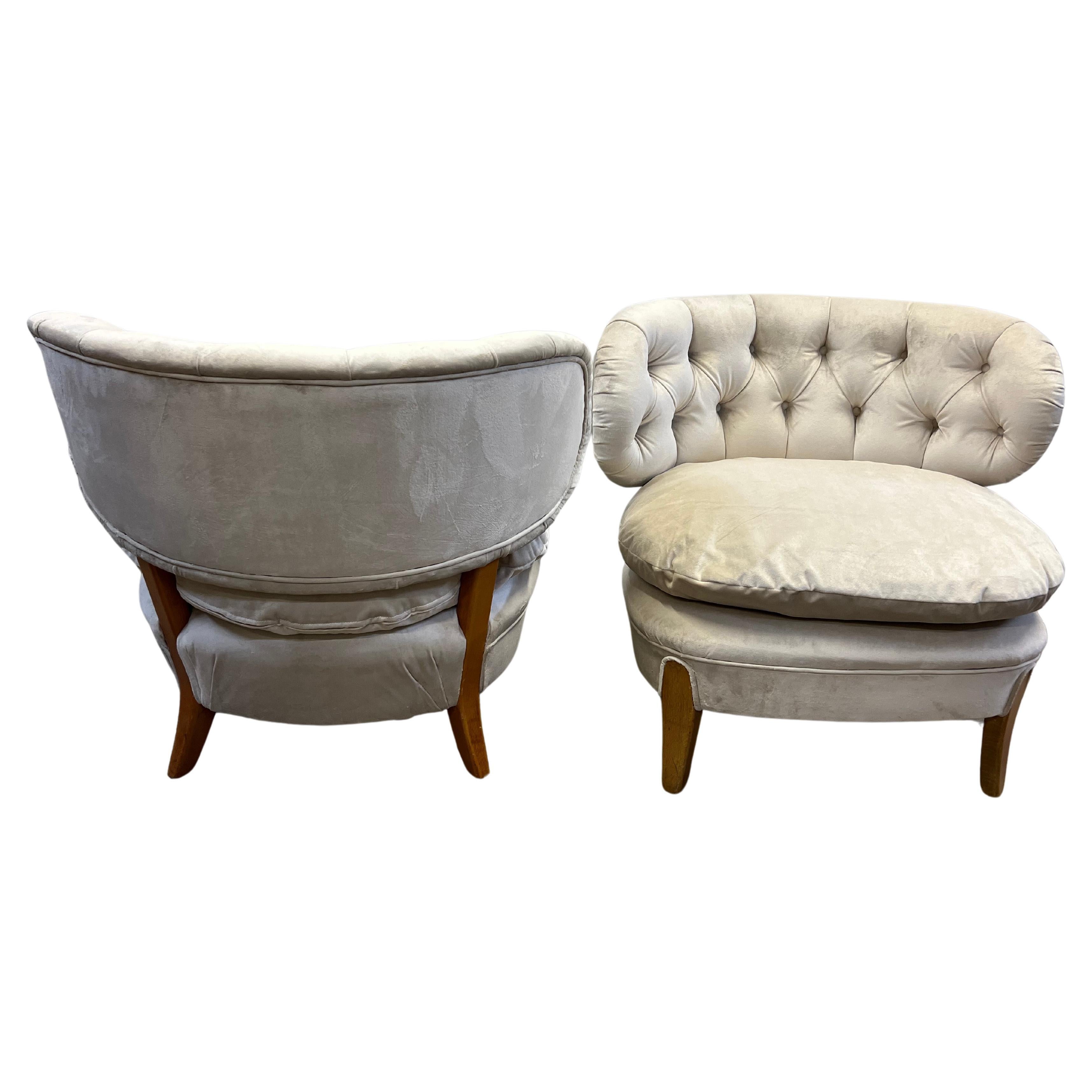 Scandinavian Modern Pair of Otto Schultz Newly Upholstered Velvet Chairs, circa 1940s For Sale
