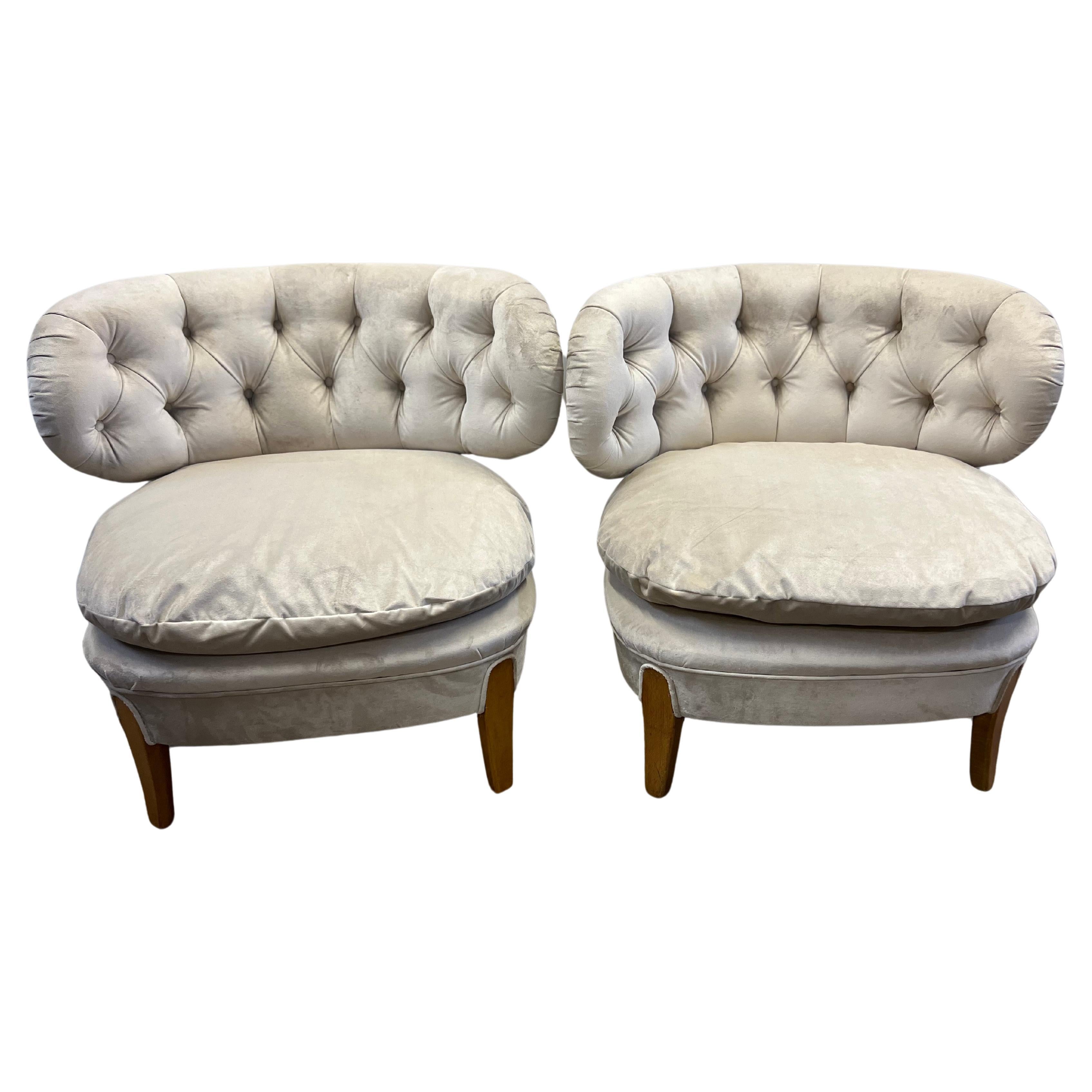 Swedish Pair of Otto Schultz Newly Upholstered Velvet Chairs, circa 1940s For Sale