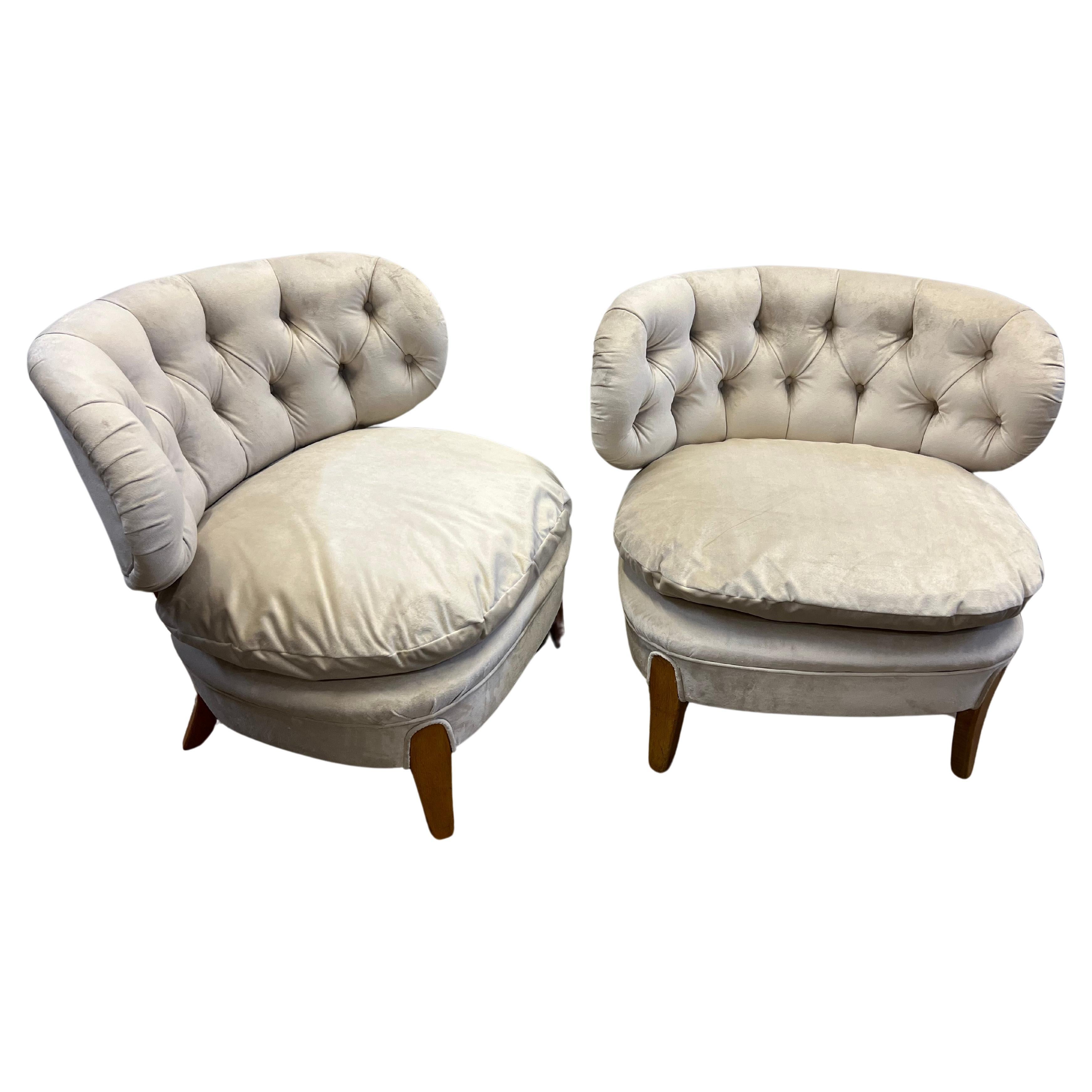 Pair of Otto Schultz Newly Upholstered Velvet Chairs, circa 1940s