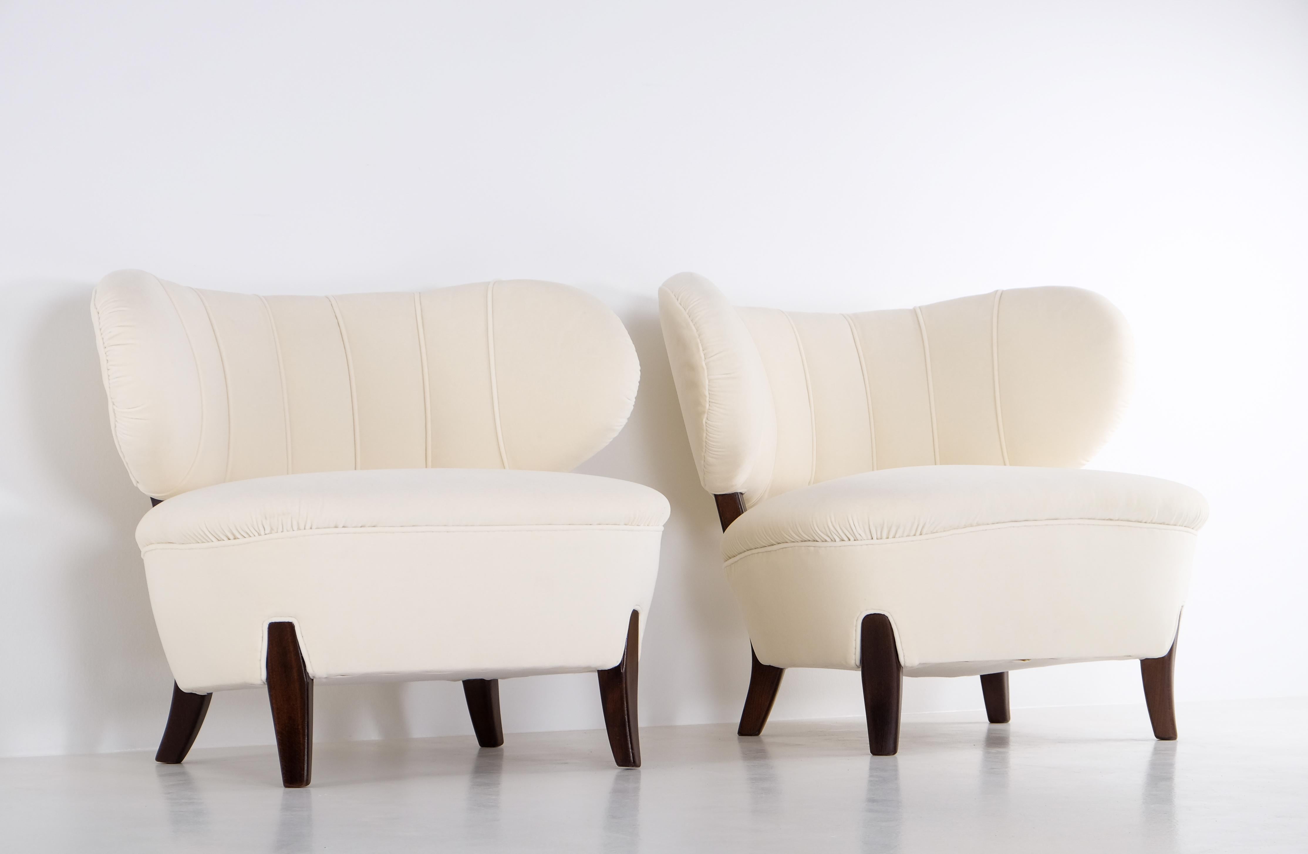 Velvet Pair of Otto Schulz Chairs, Sweden, 1940s For Sale
