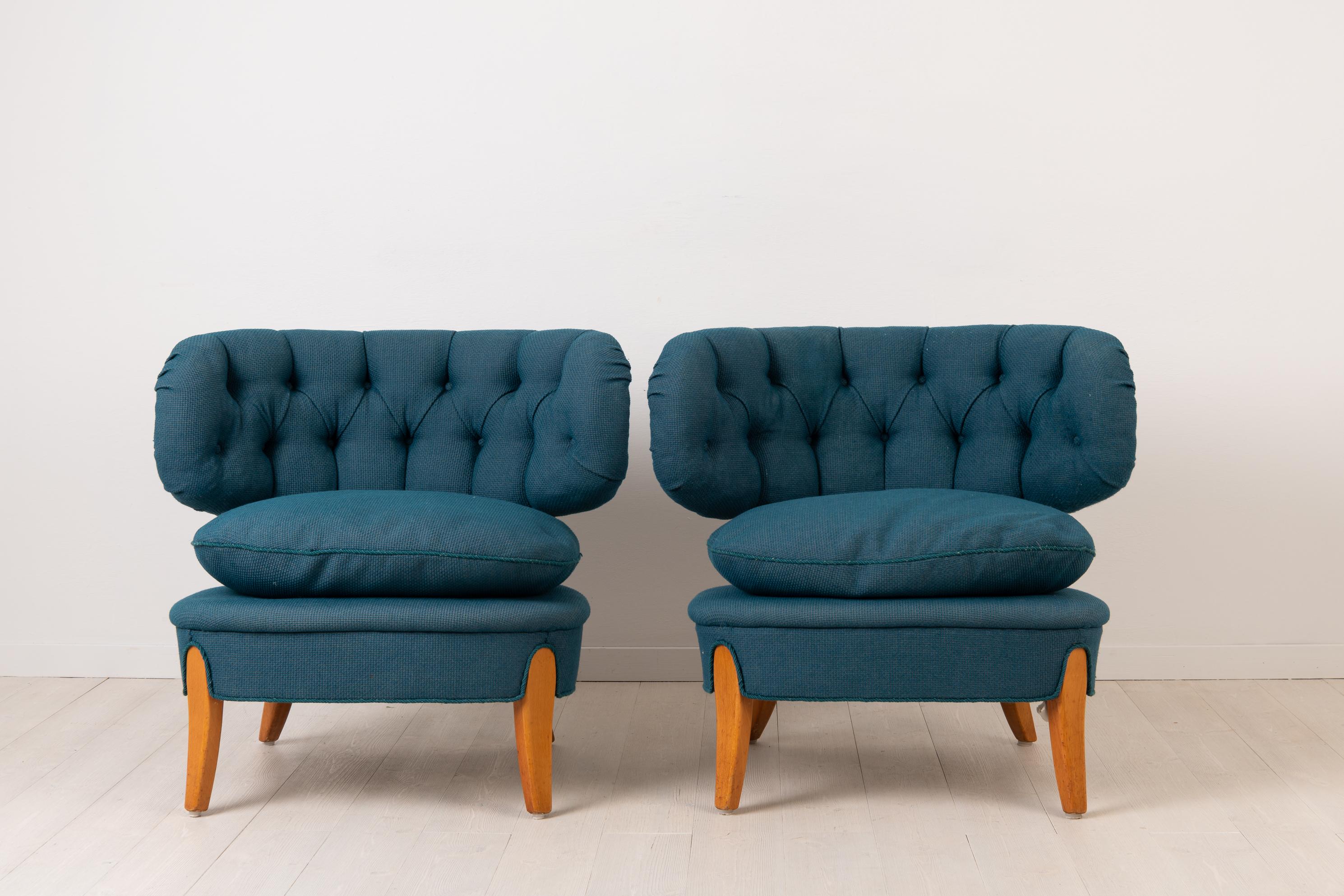 Swedish Pair of Otto Schulz Easy Lounge Chairs