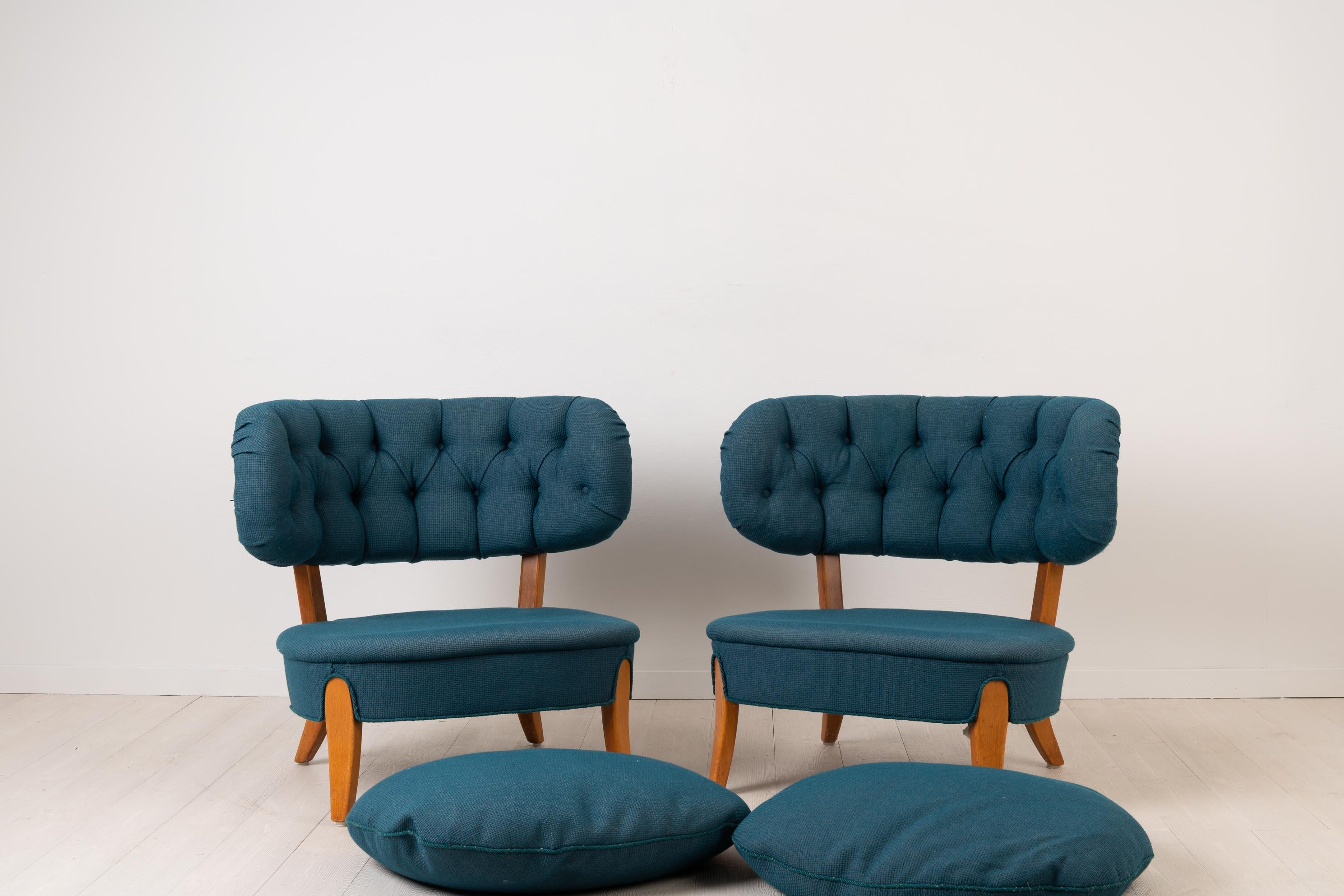 Fabric Pair of Otto Schulz Easy Lounge Chairs