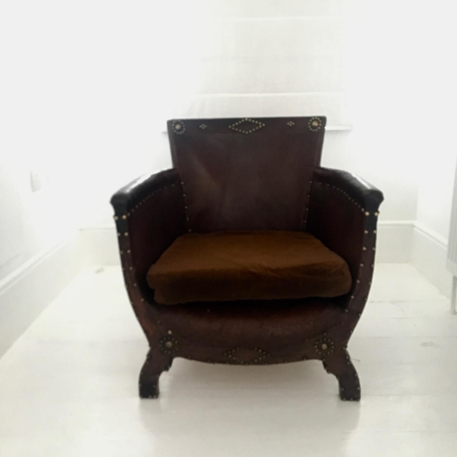 European Otto Schulz  Swedish Nail Head 1930s Leather club chairs For Sale