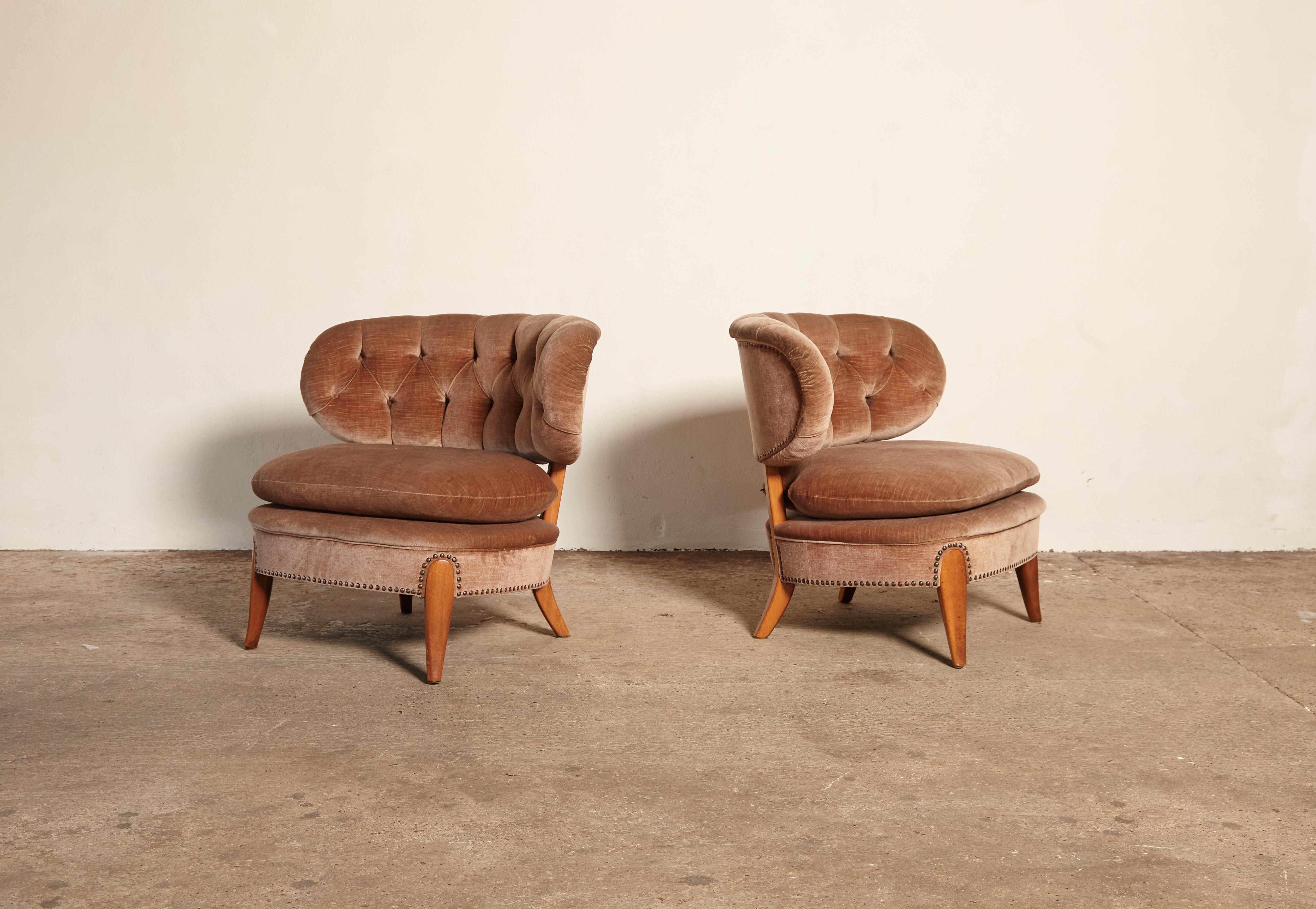 Scandinavian Modern Pair of Otto Schulz 'Schultz' Easy Chairs, Sweden, 1940s-1950s