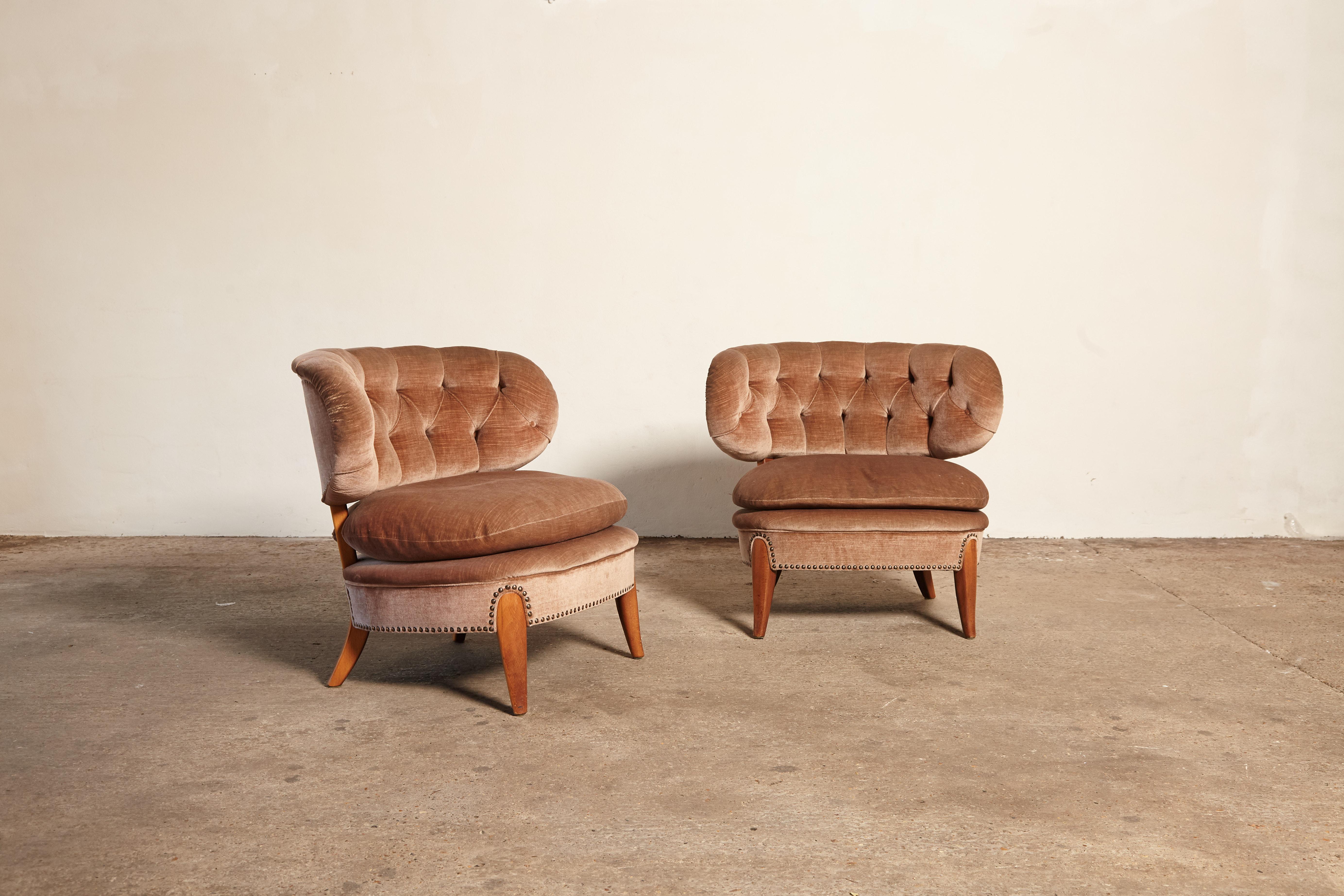 Swedish Pair of Otto Schulz 'Schultz' Easy Chairs, Sweden, 1940s-1950s