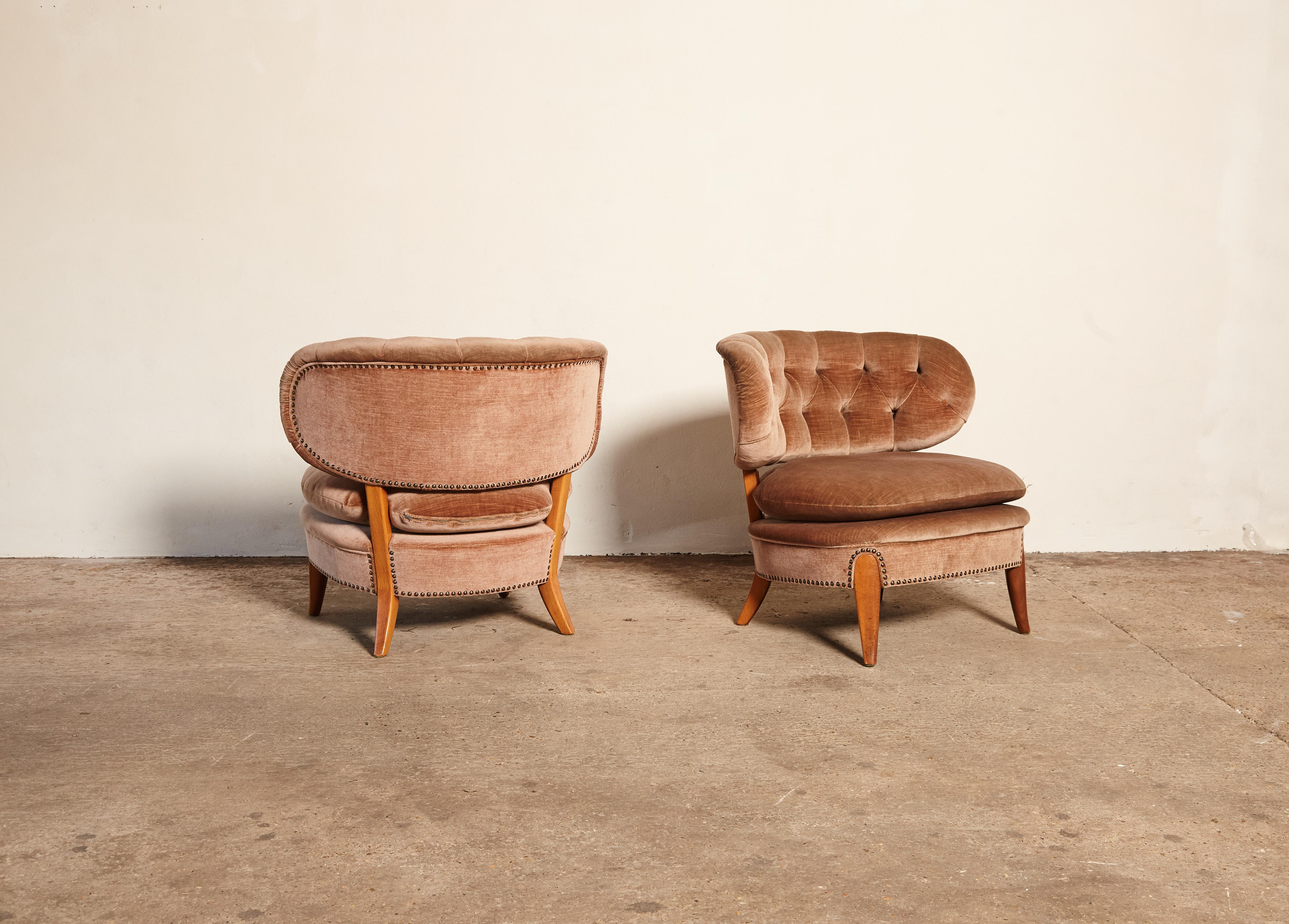 20th Century Pair of Otto Schulz 'Schultz' Easy Chairs, Sweden, 1940s-1950s