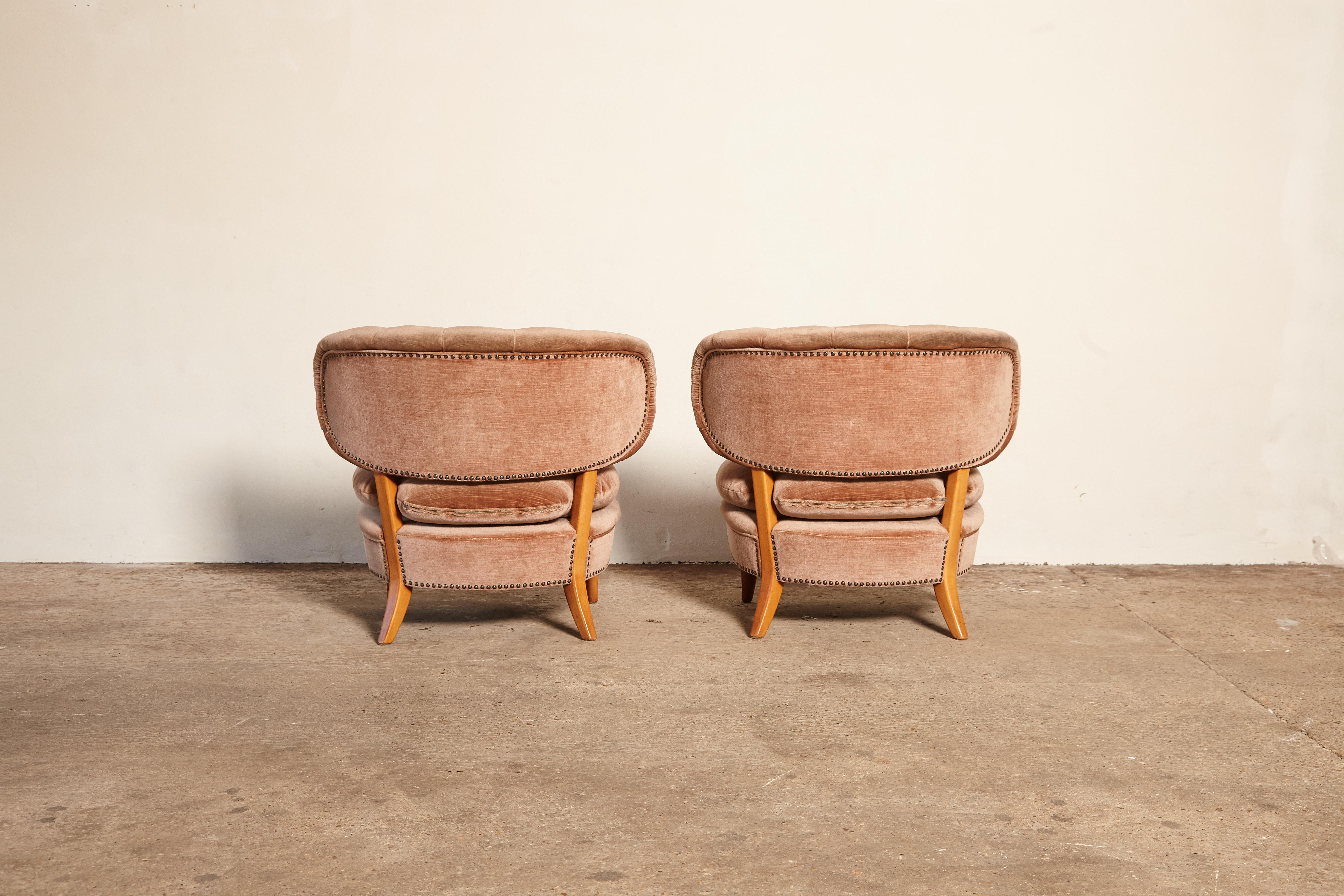 Fabric Pair of Otto Schulz 'Schultz' Easy Chairs, Sweden, 1940s-1950s