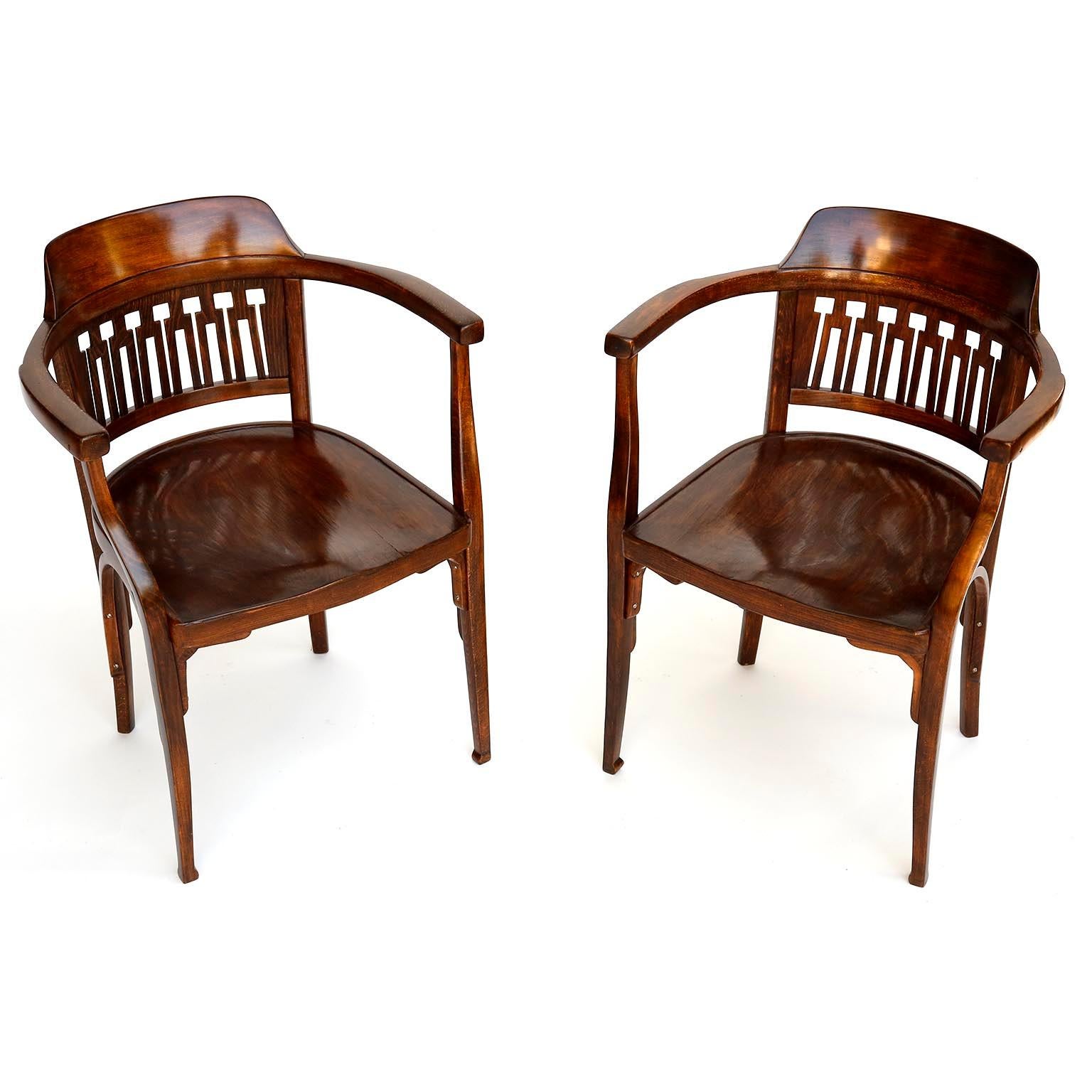 Austrian Pair of Otto Wagner Chairs Armchairs by J.&J. Kohn, Austria, Vienna Secession