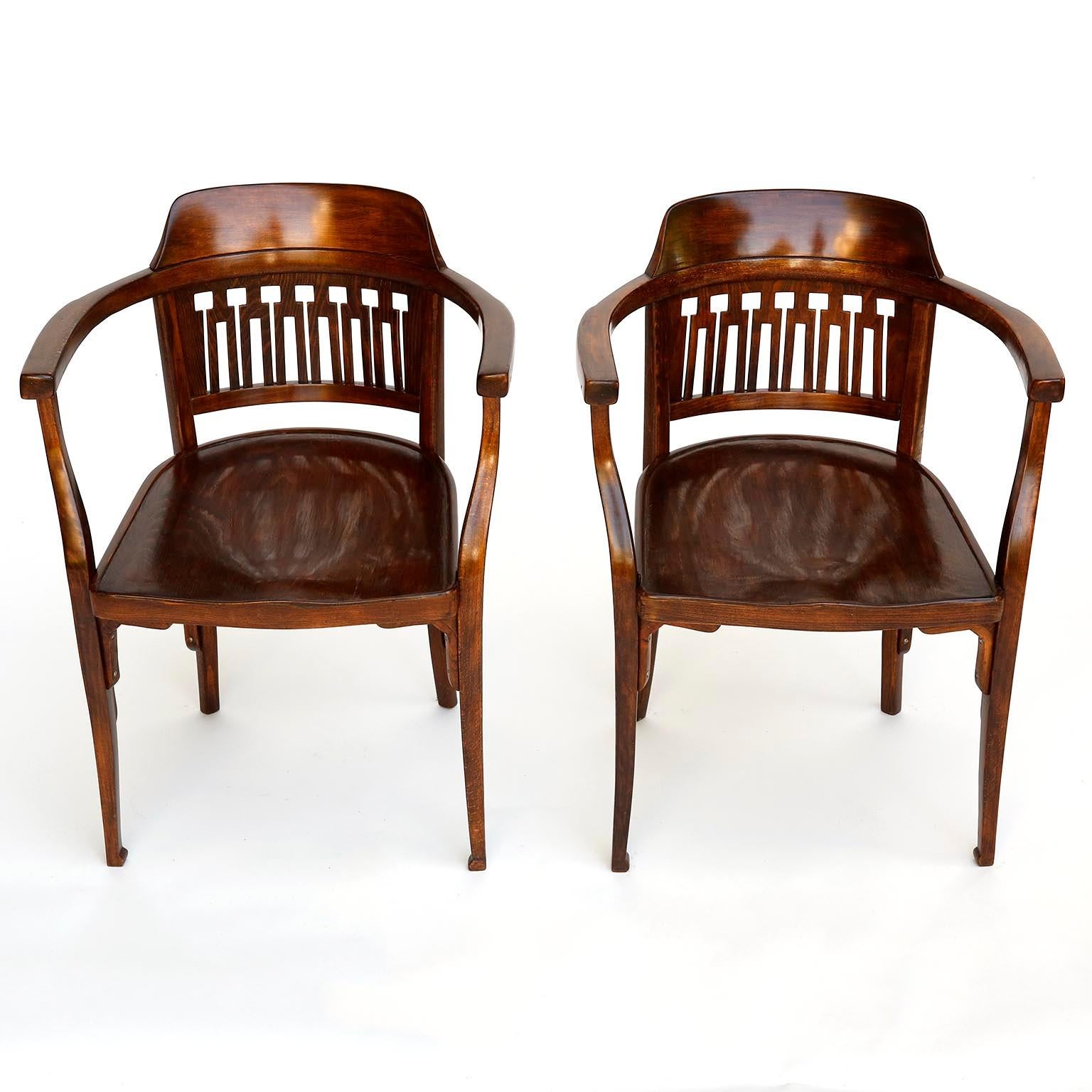 Polished Pair of Otto Wagner Chairs Armchairs by J.&J. Kohn, Austria, Vienna Secession