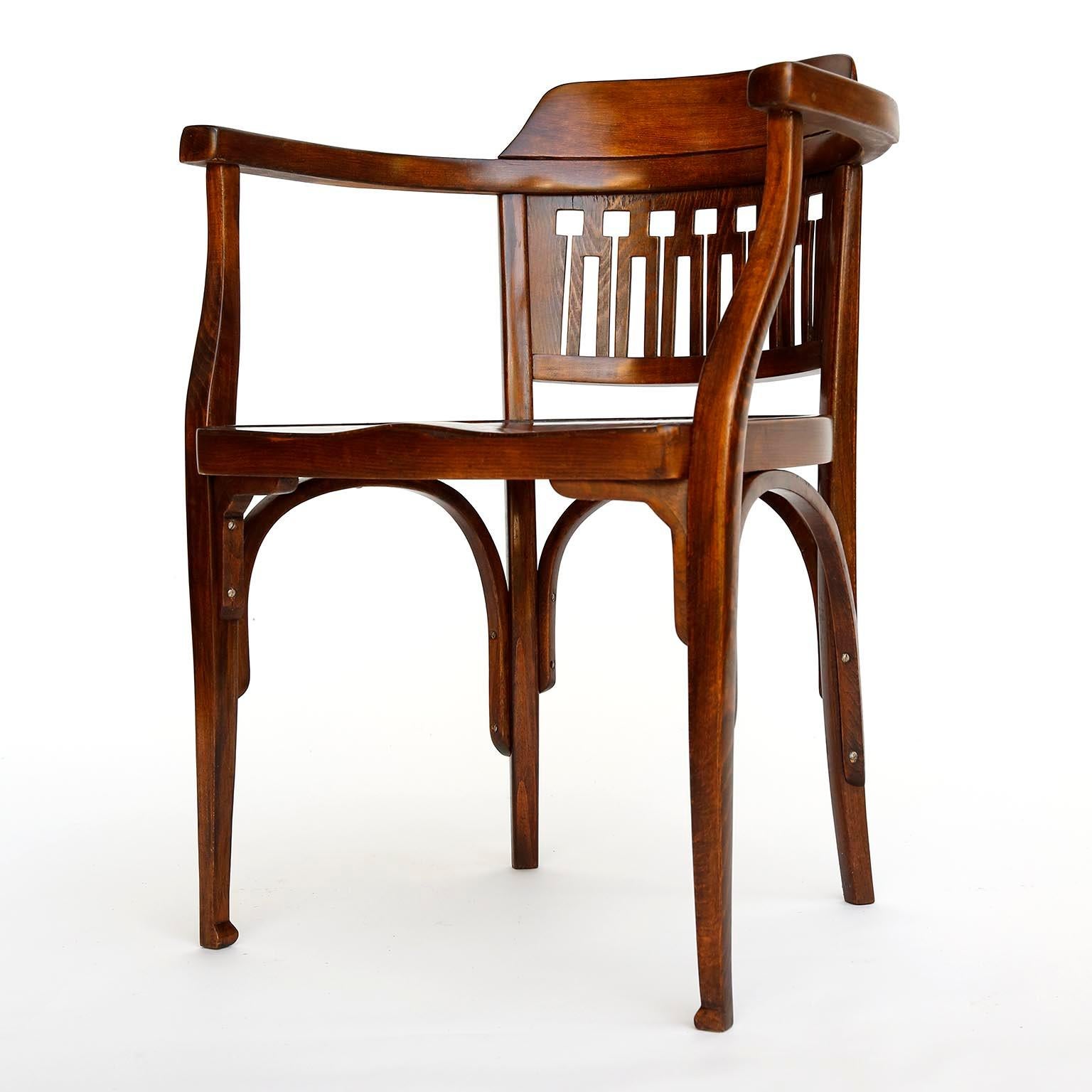 Early 20th Century Pair of Otto Wagner Chairs Armchairs by J.&J. Kohn, Austria, Vienna Secession
