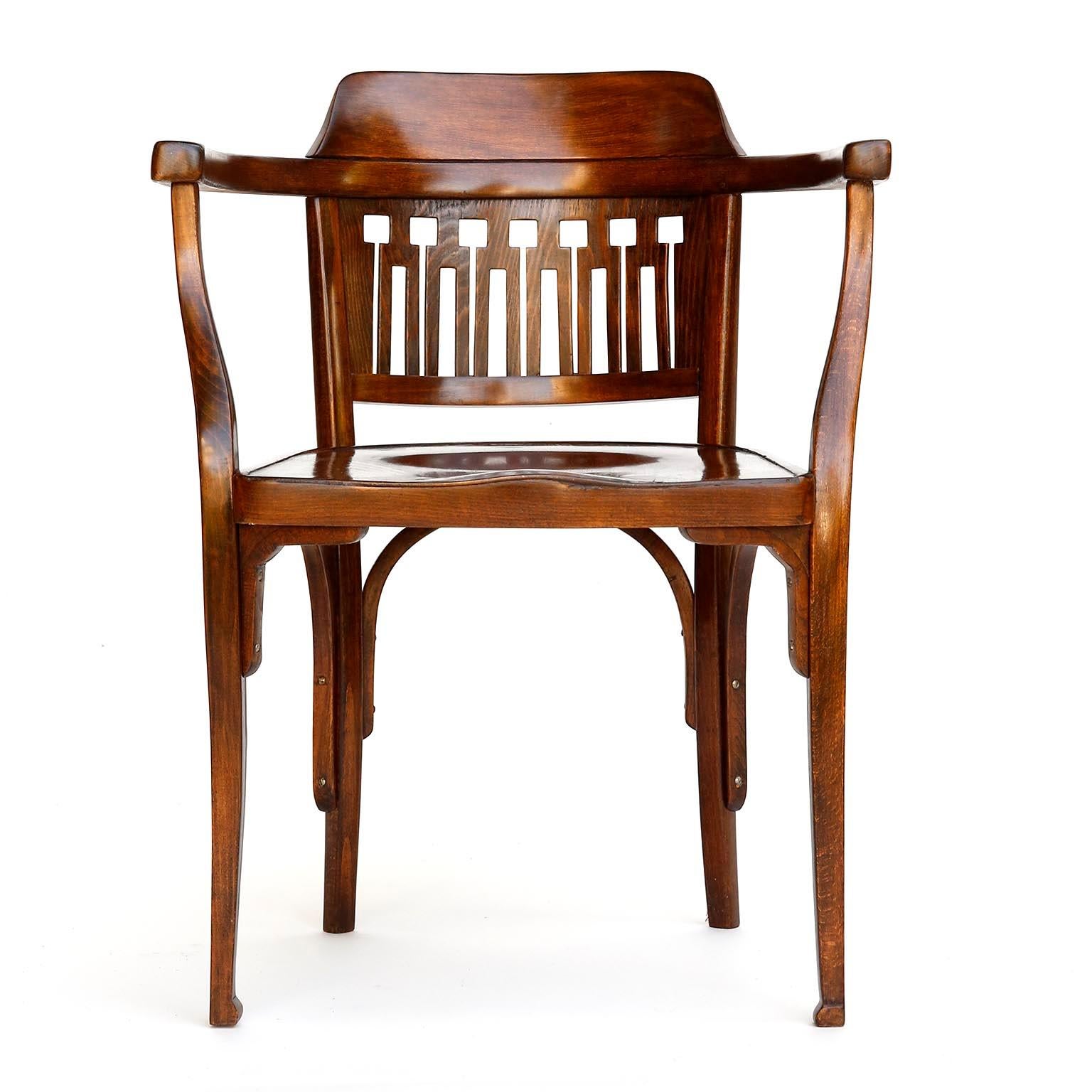 Beech Pair of Otto Wagner Chairs Armchairs by J.&J. Kohn, Austria, Vienna Secession