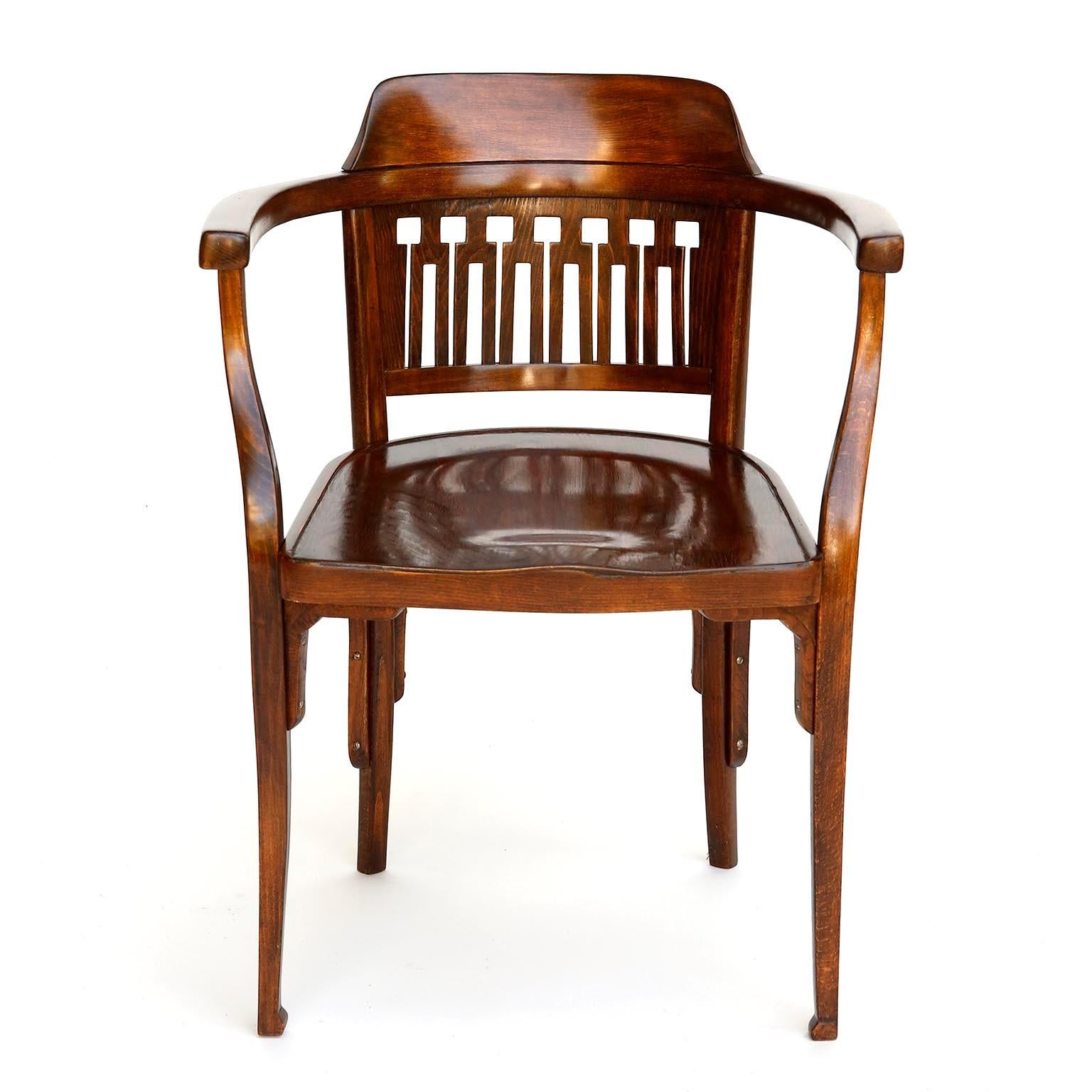 Pair of Otto Wagner Chairs Armchairs by J.&J. Kohn, Austria, Vienna Secession 1