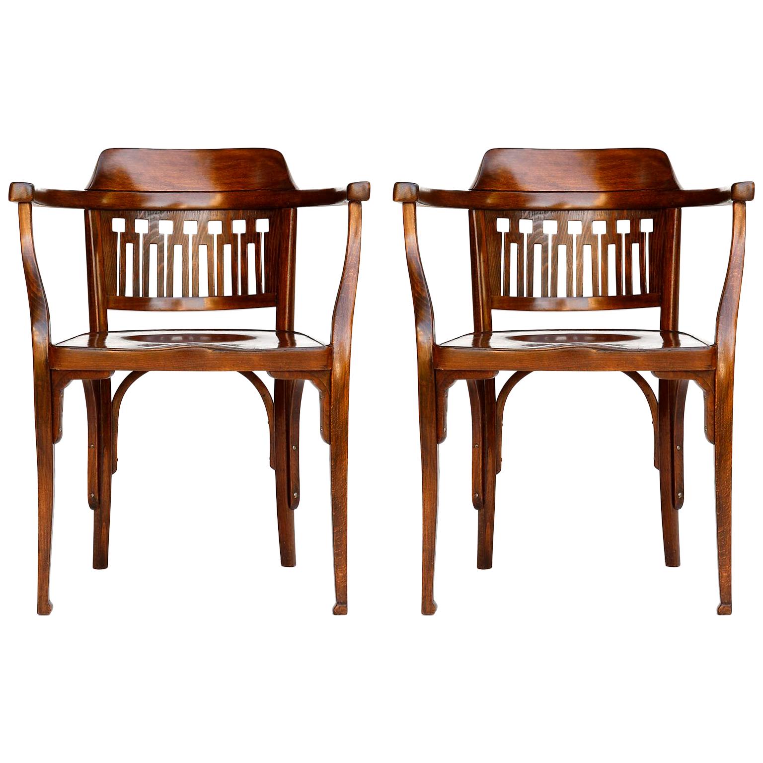 Pair of Otto Wagner Chairs Armchairs by J.&J. Kohn, Austria, Vienna Secession