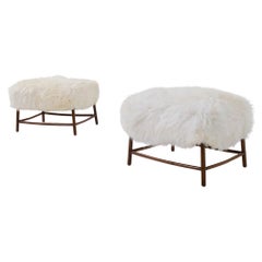 Pair of Ottoman and Pouf in Fur by T.H. Robsjohn-Gibbings