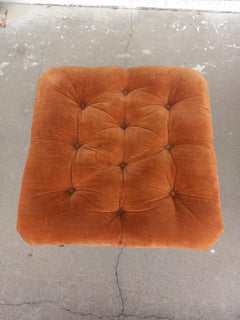 Beautiful Pair of Tufted Velour Ottomans w/ Faux Bamboo Legs by Hickory