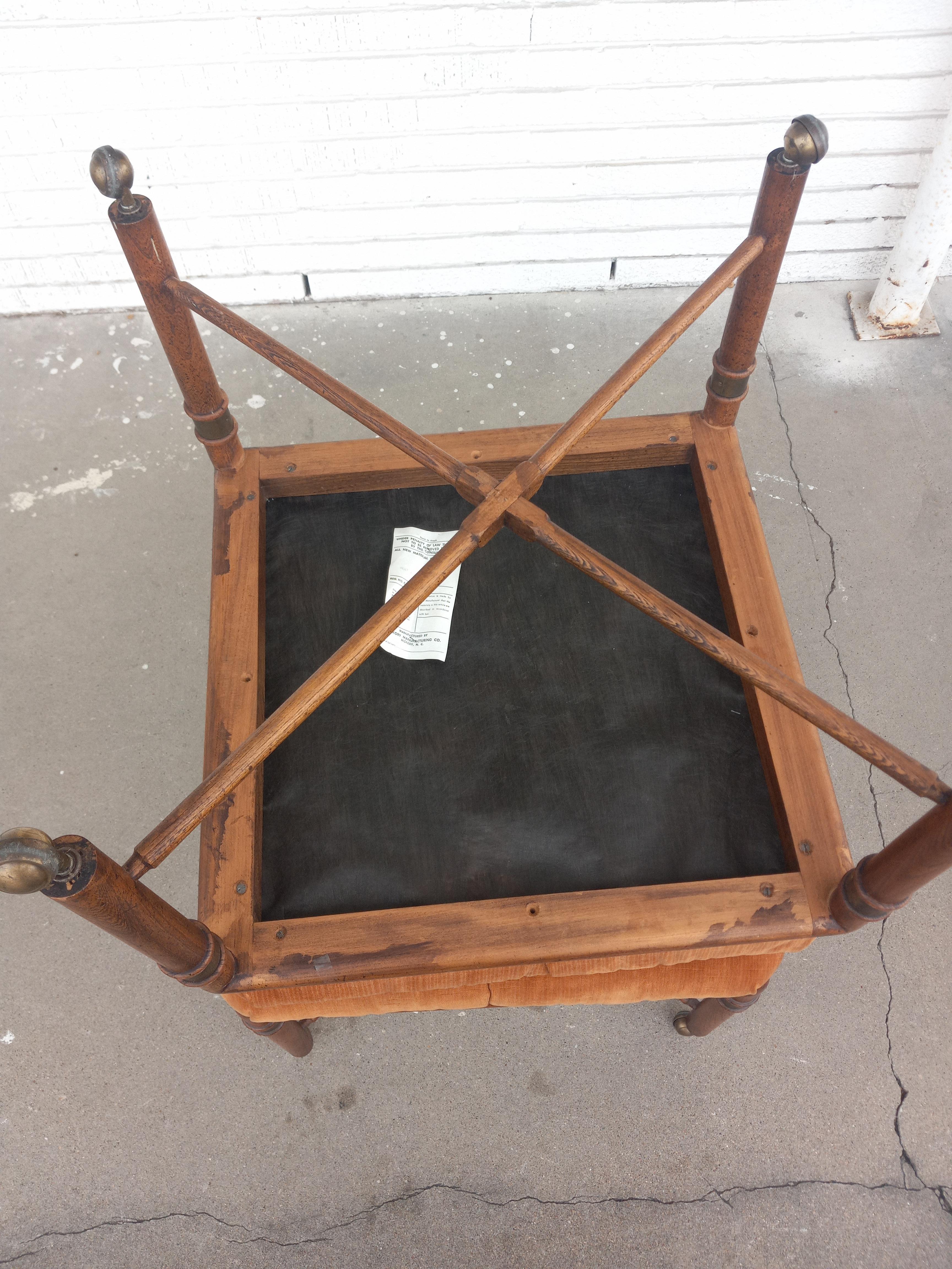 Beautiful Pair of Tufted Velour Ottomans w/ Faux Bamboo Legs by Hickory For Sale 1