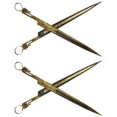 Antique Pair of Ottoman Gold Damascened Steel Scribe's Scissors
