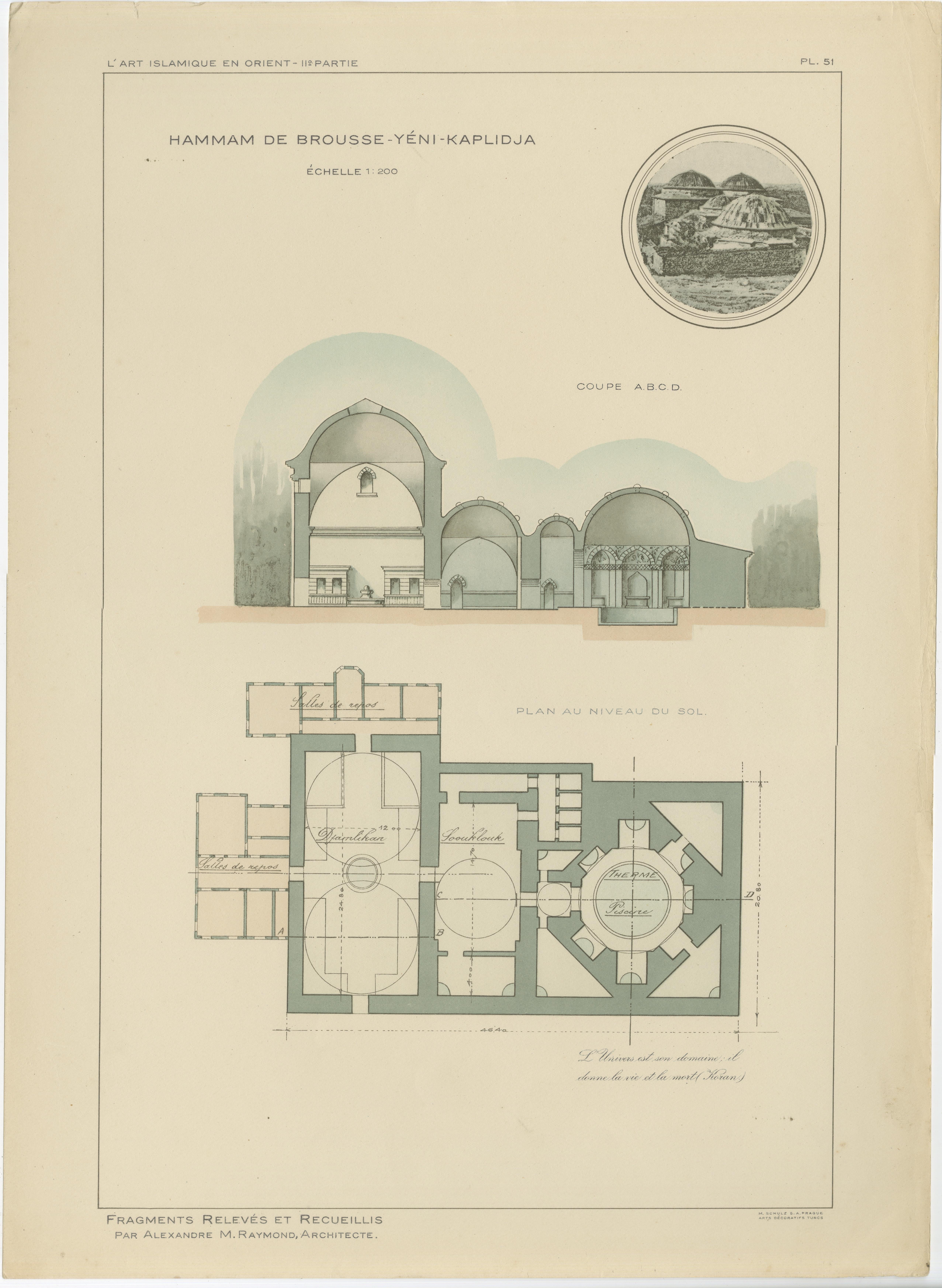Pair of Ottoman Hammam Architectural Plans, Bursa Thermal Baths, Published 1924