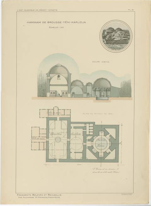Pair of Ottoman Hammam Architectural Plans, Bursa Thermal Baths, Published 1924