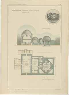 Pair of Ottoman Hammam Architectural Plans, Bursa Thermal Baths, Published 1924