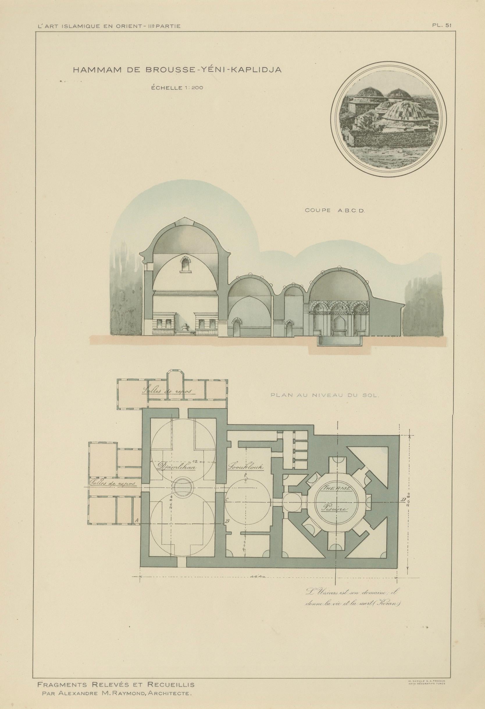 Pair of Ottoman Hammam Architectural Plans, Bursa Thermal Baths, Published 1924