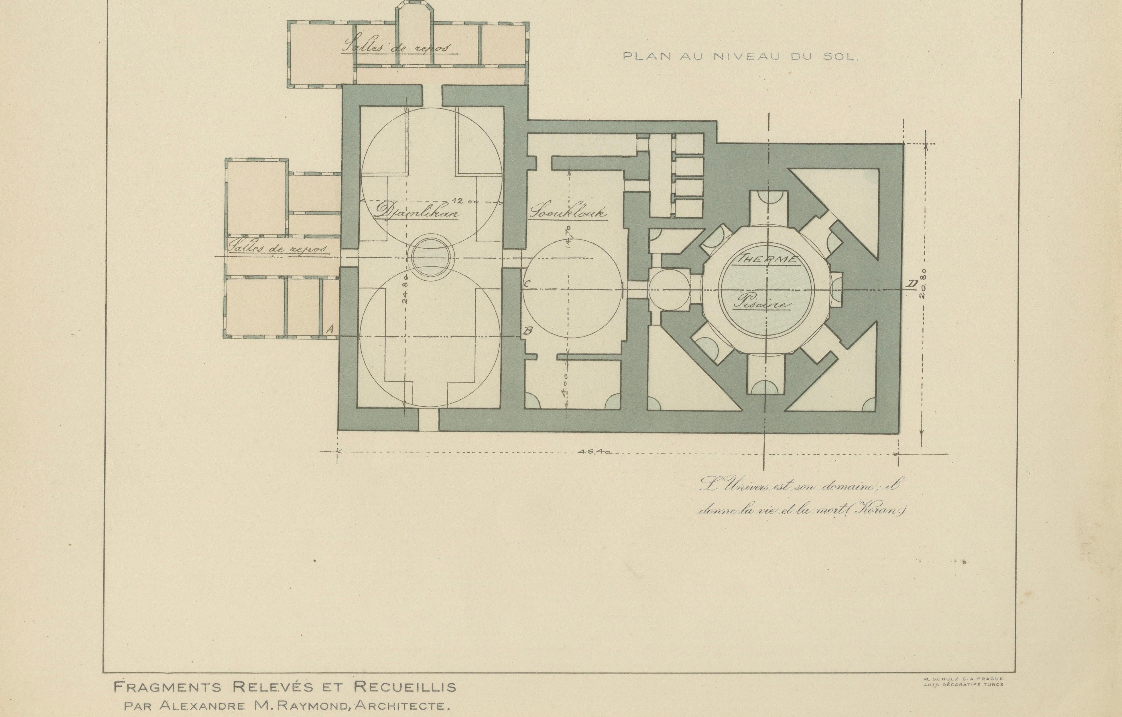 Pair of Ottoman Hammam Architectural Plans, Bursa Thermal Baths, Published 1924