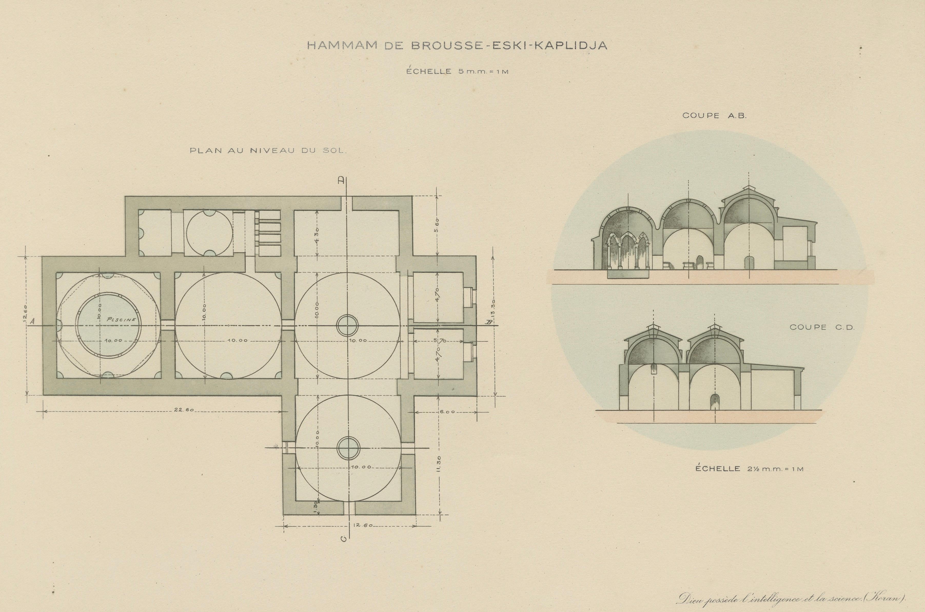 Pair of Ottoman Hammam Architectural Plans, Bursa Thermal Baths, Published 1924
