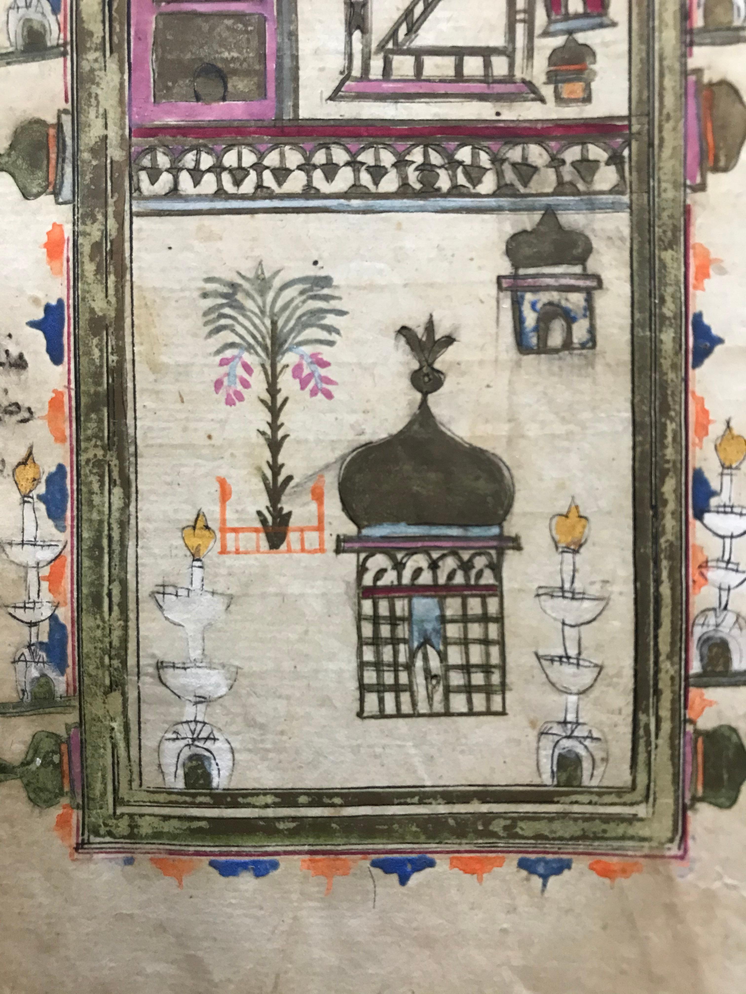 Paper Pair of Ottoman Prayer Book Leaves of Mecca and Medina, 18th Century