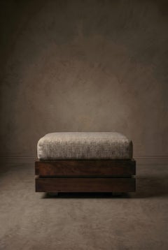 Pair of Ottomans by Celina Decorações, Rosewood and Fabric Upholstery, Brazil
