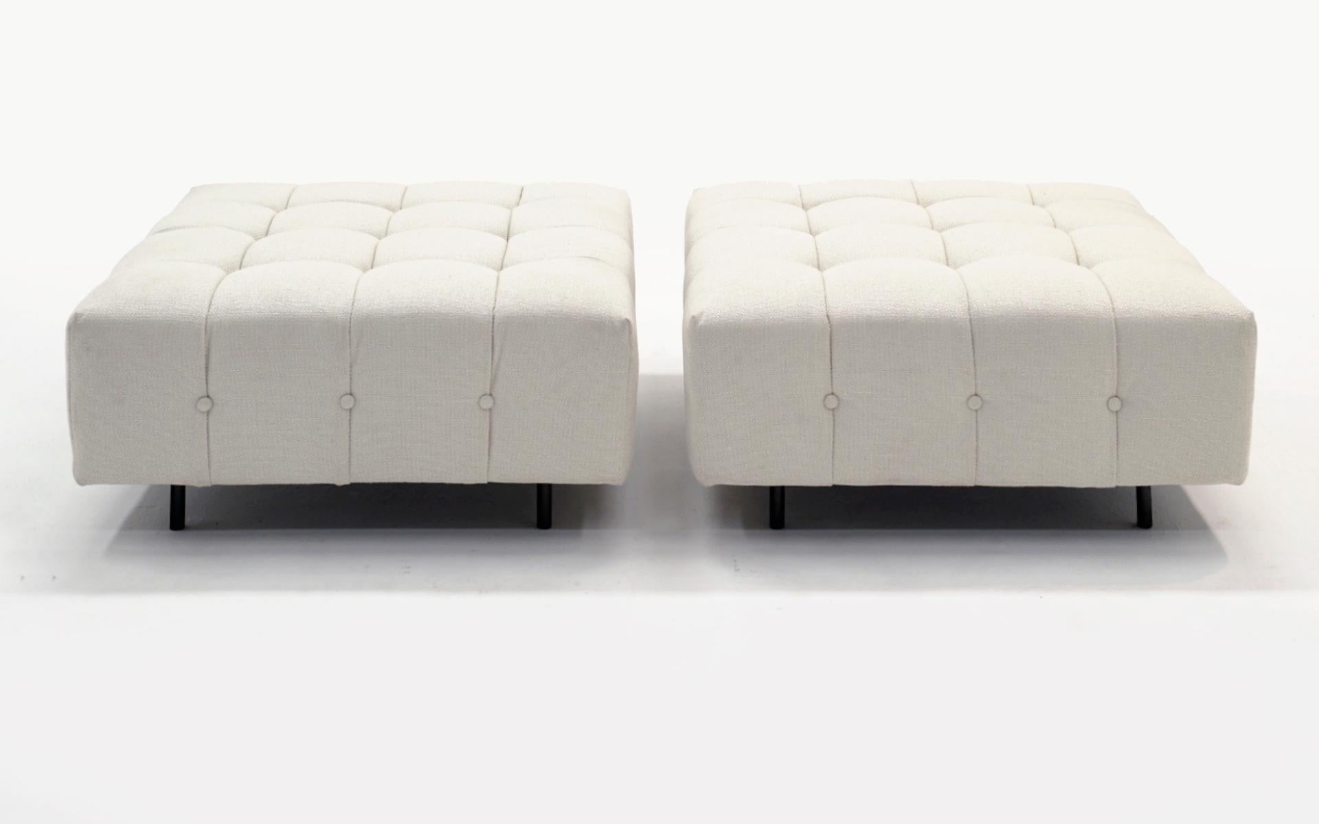 Mid-Century Modern Pair of Ottomans by Harvey Probber, New White Upholstery, Signed, Ready to Use For Sale